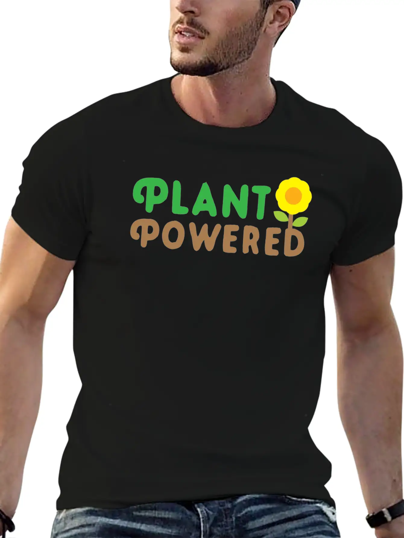 Plant Powered With Sunflower Basic Graphic T-Shirt ¨C Daily Comfort In Soft Cotton