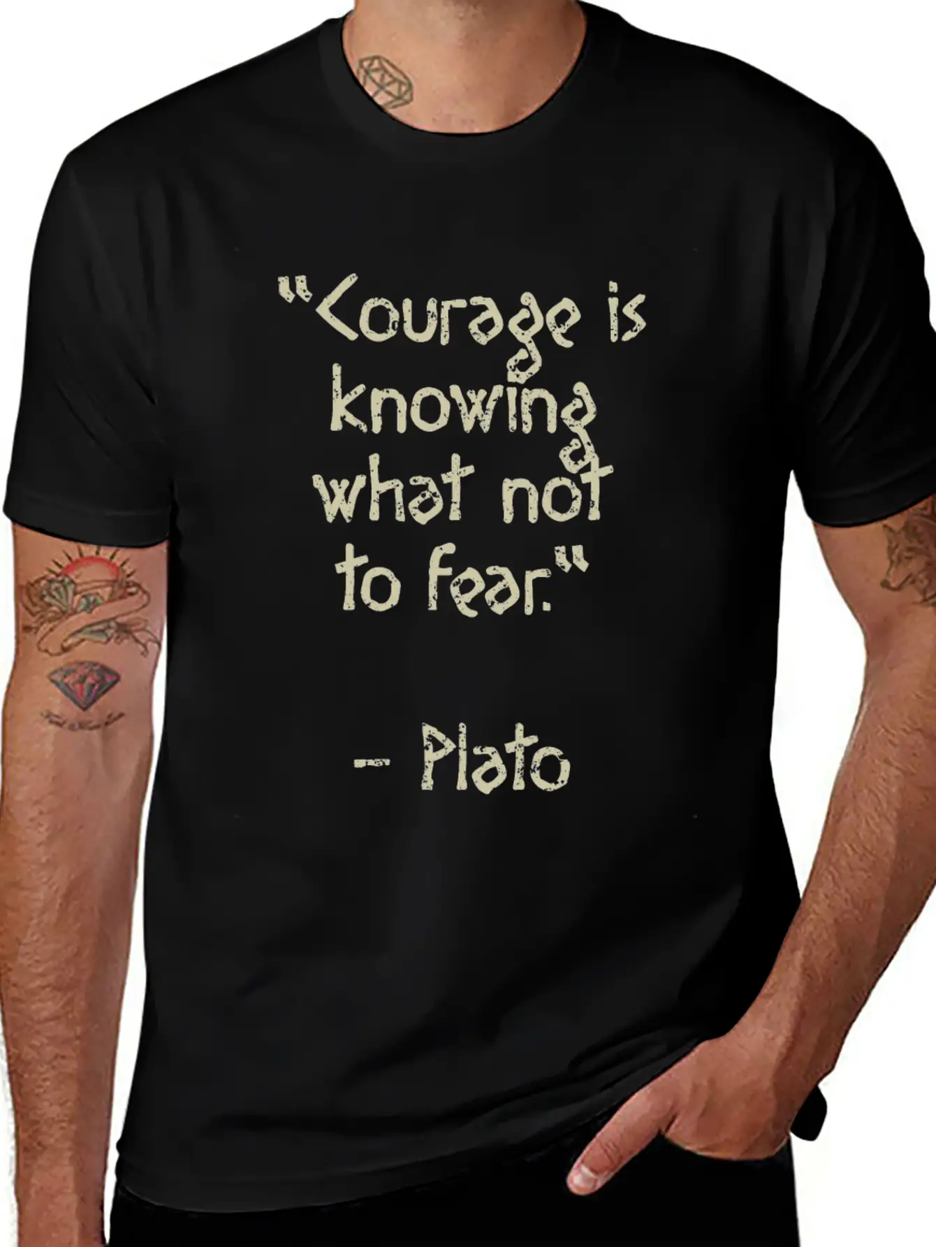 Plato Quote - Courage Is Knowing What Not To Fear Basic Graphic T-Shirt ¨C Daily Comfort In Soft Cotton