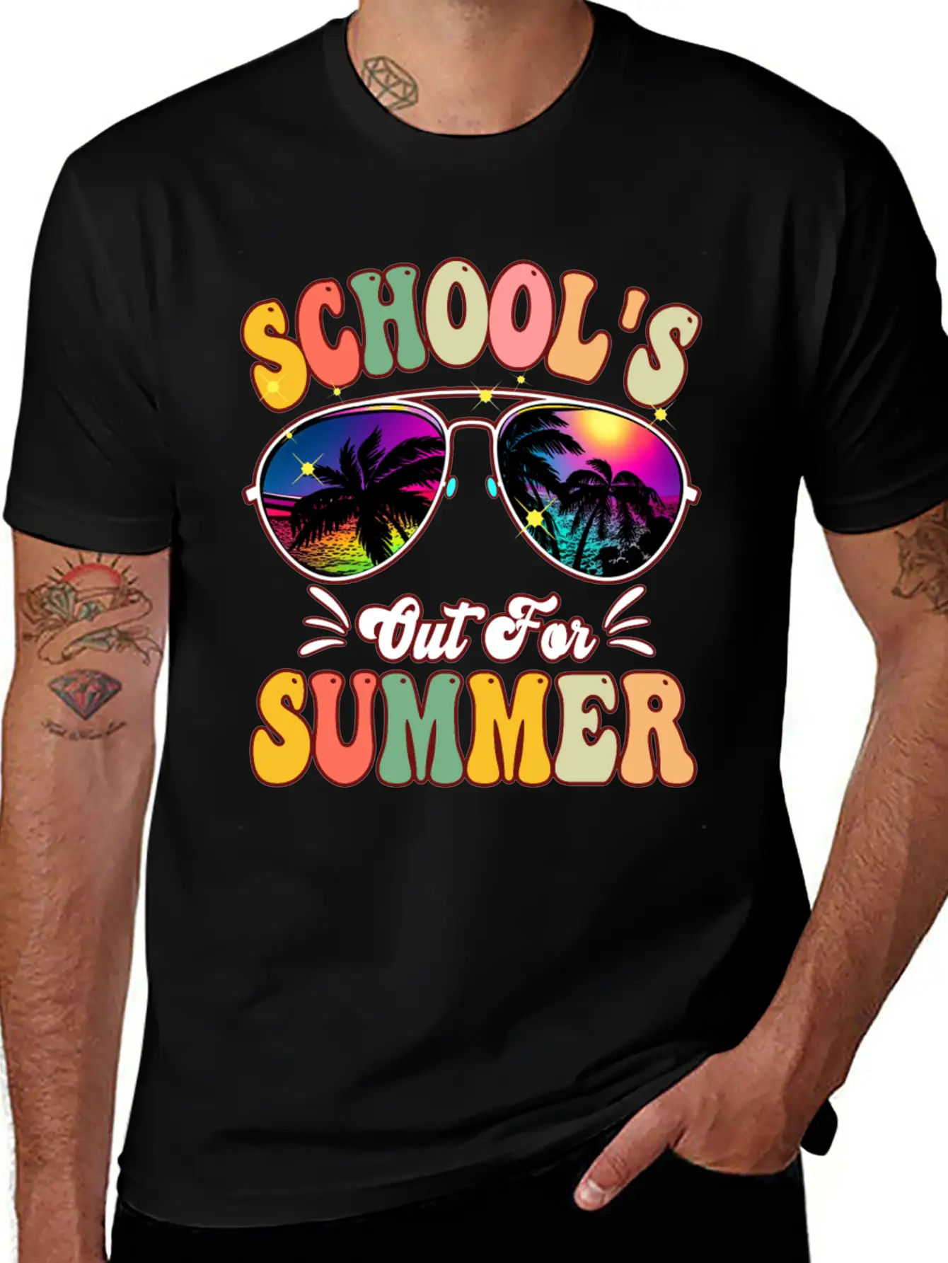 School's Out For Summer Tie Dye Sunglasses Teacher Essential Cotton Tee For Daily Outfits ¨C Unisex Style