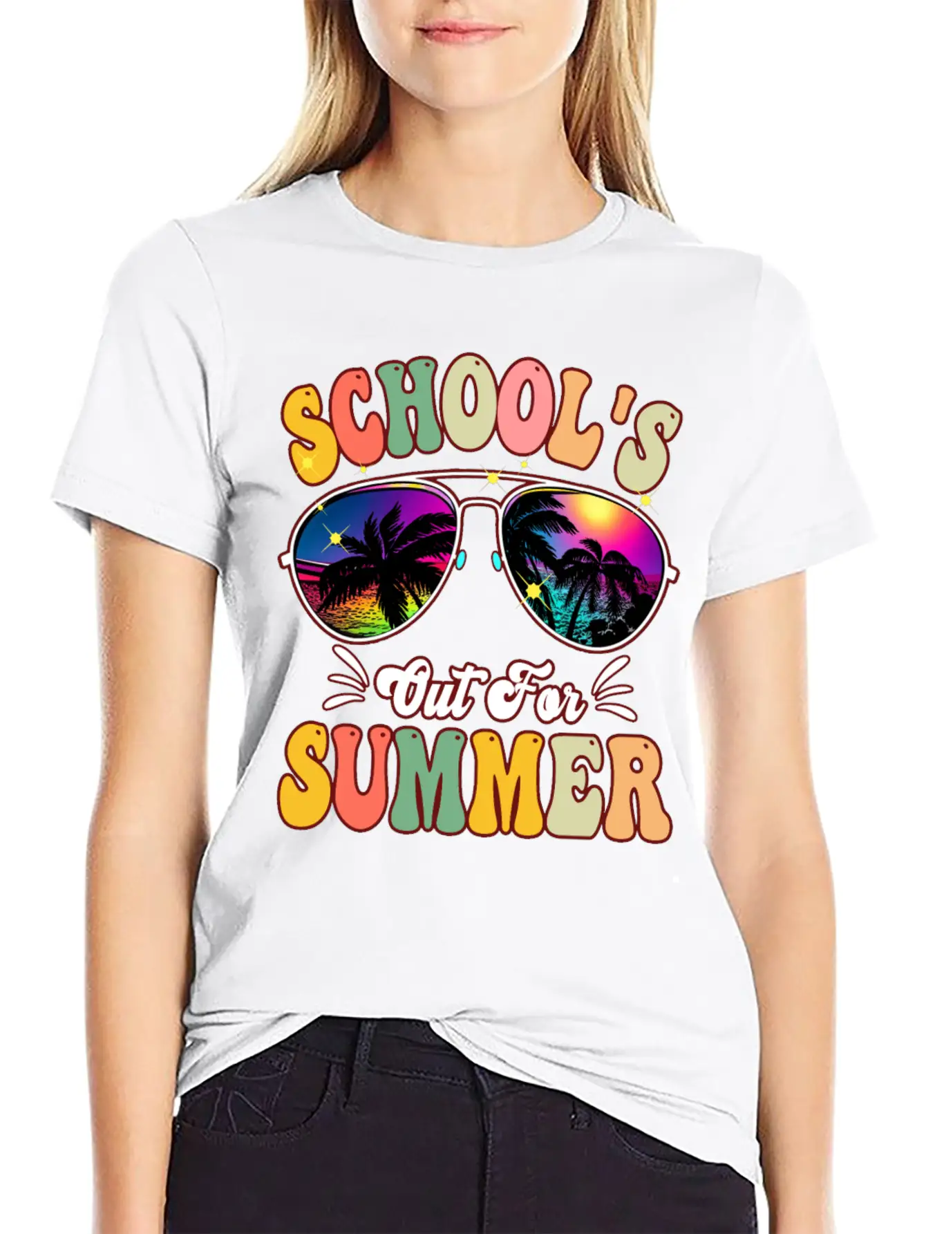 School's Out For Summer Tie Dye Sunglasses Teacher Essential Cotton Tee For Daily Outfits ¨C Unisex Style