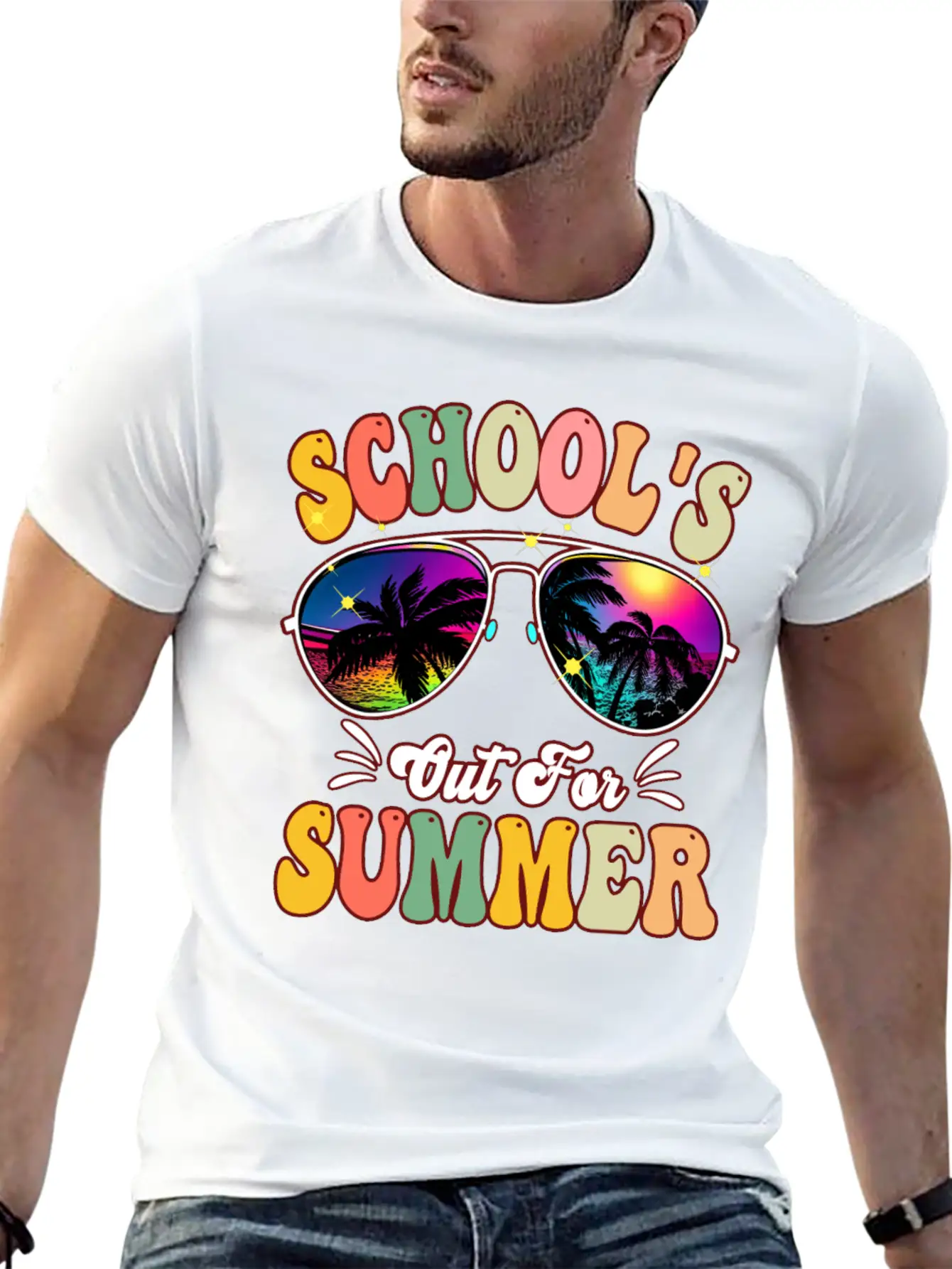 School's Out For Summer Tie Dye Sunglasses Teacher Essential Cotton Tee For Daily Outfits ¨C Unisex Style