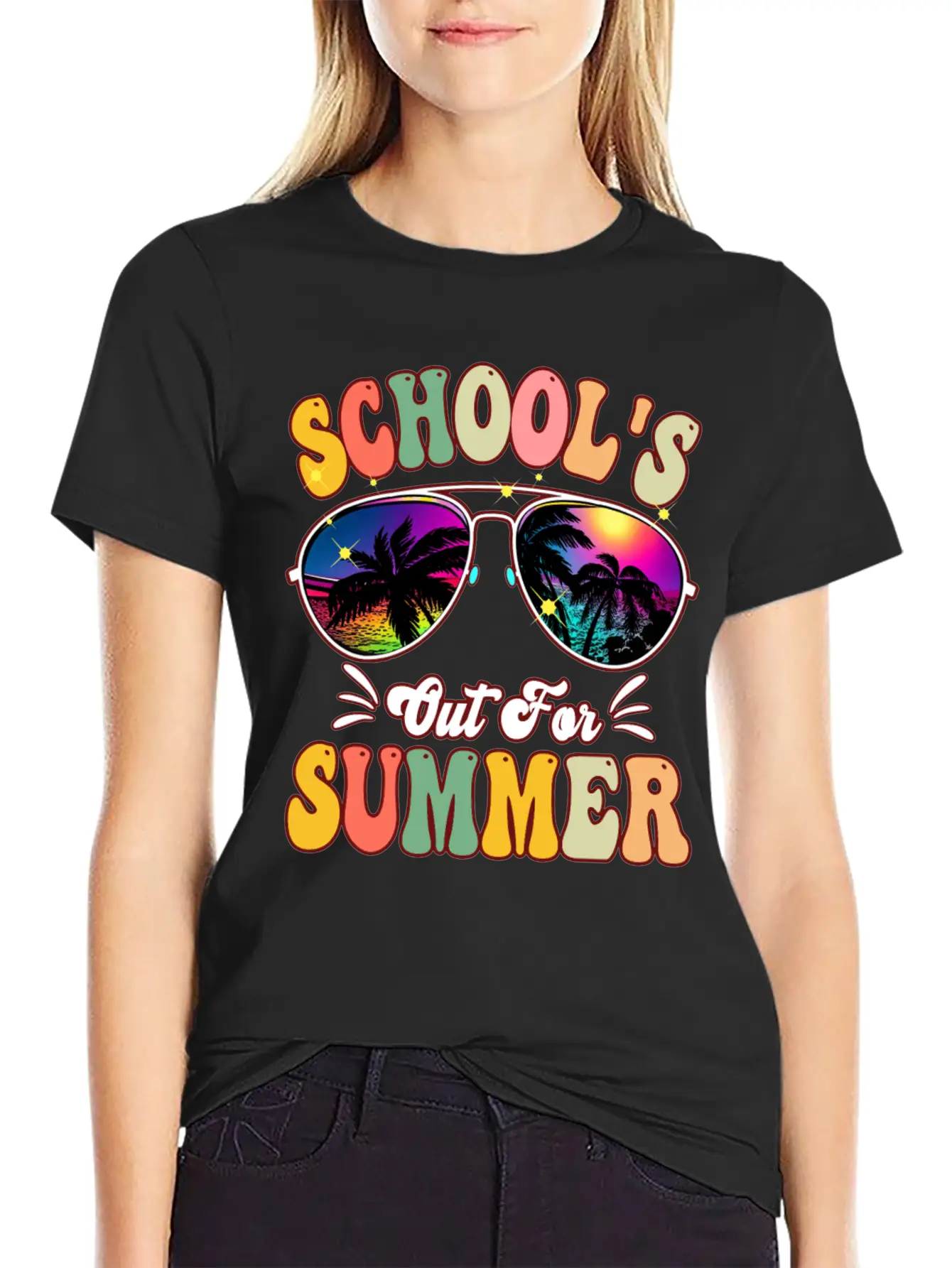School's Out For Summer Tie Dye Sunglasses Teacher Essential Cotton Tee For Daily Outfits ¨C Unisex Style