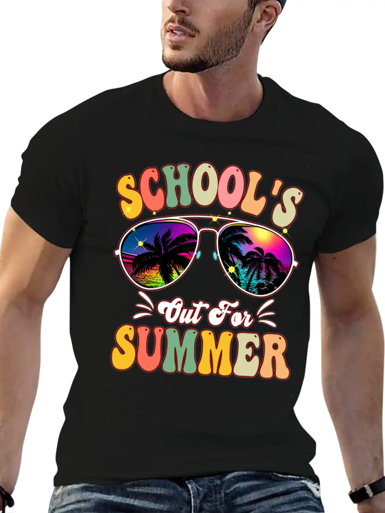 School's Out For Summer Tie Dye Sunglasses Teacher Essential Cotton Tee For Daily Outfits ¨C Unisex Style