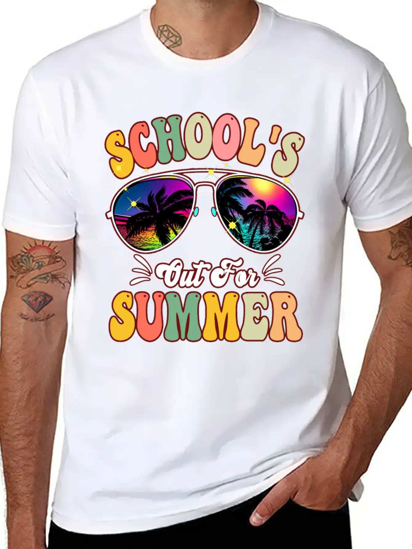 School's Out For Summer Tie Dye Sunglasses Teacher Essential Cotton Tee For Daily Outfits ¨C Unisex Style