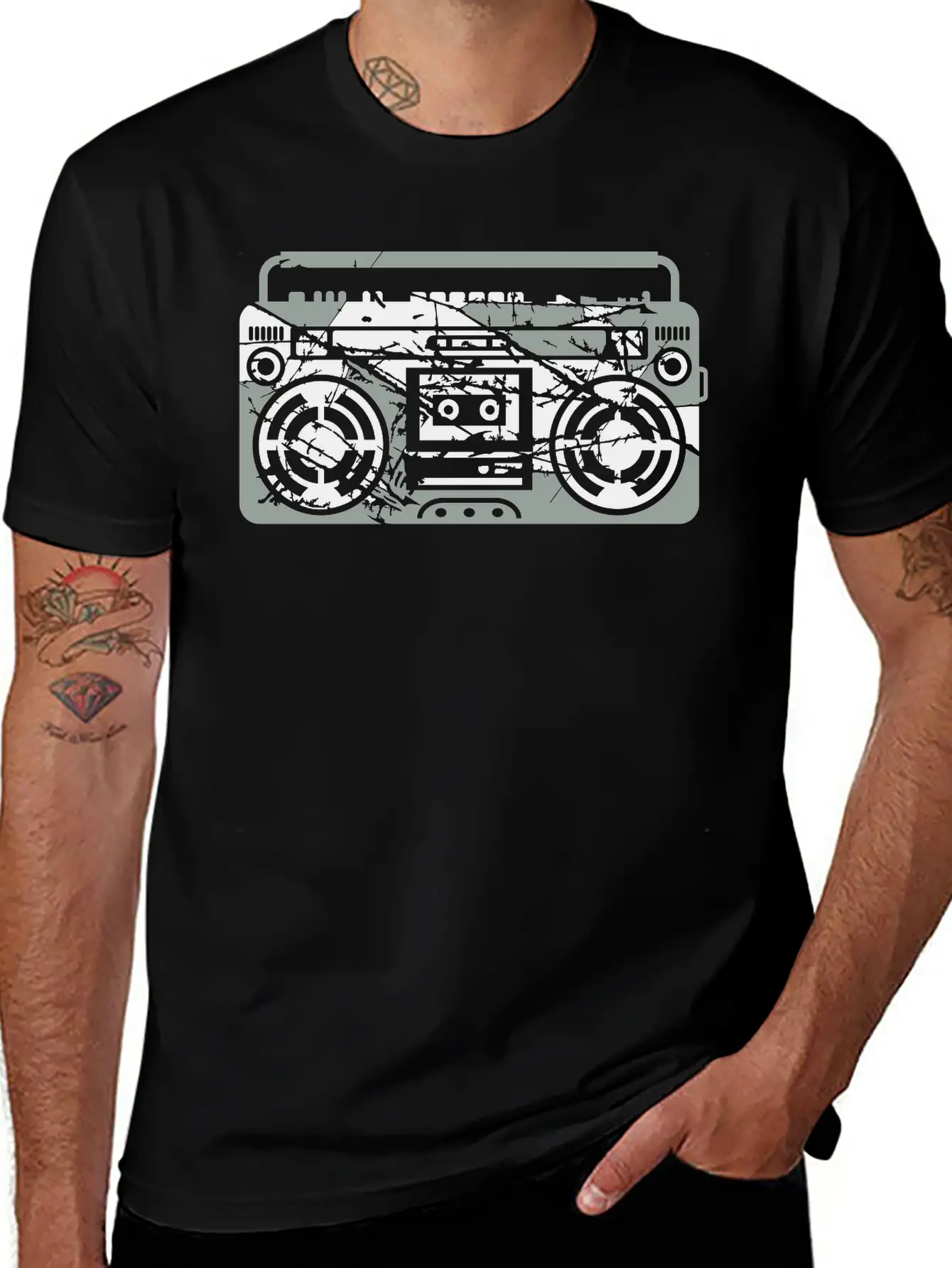 Scratch Ghettoblaster Cracks Music Player Retro Pa Soft Cotton Short Sleeve Tee ¨C Unisex Wardrobe Staple