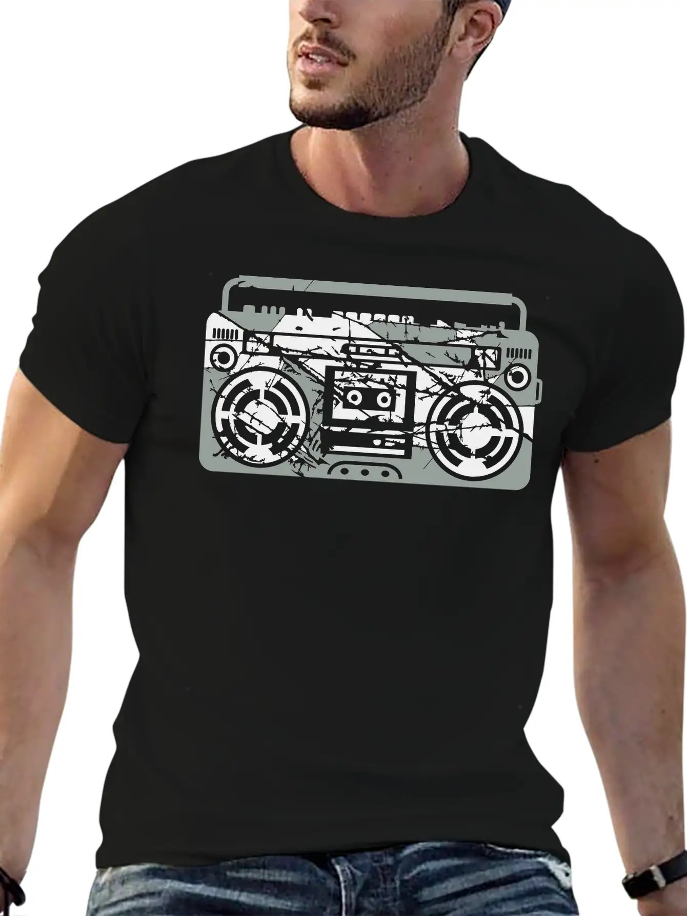 Scratch Ghettoblaster Cracks Music Player Retro Pa Soft Cotton Short Sleeve Tee ¨C Unisex Wardrobe Staple
