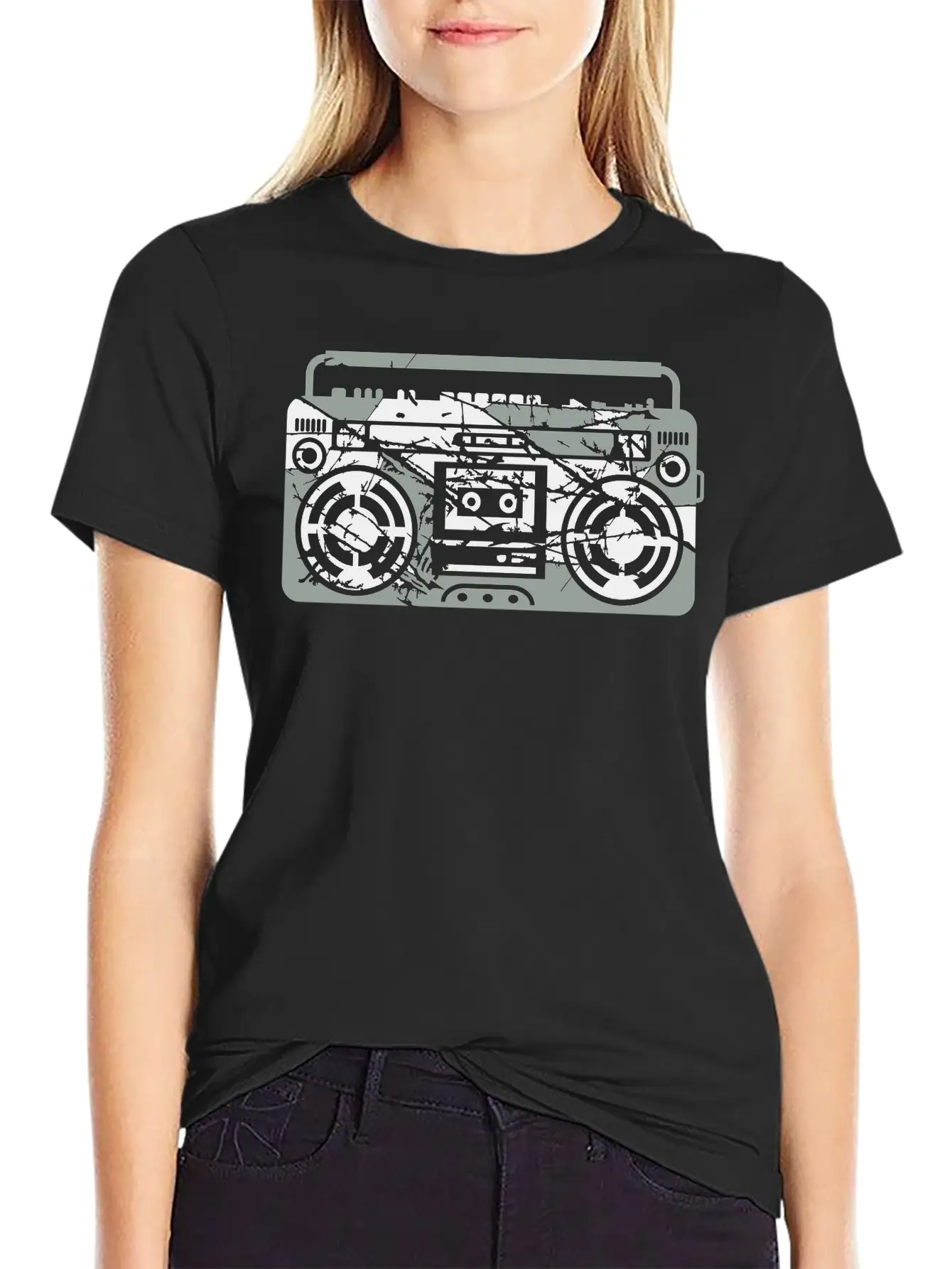 Scratch Ghettoblaster Cracks Music Player Retro Pa Soft Cotton Short Sleeve Tee ¨C Unisex Wardrobe Staple