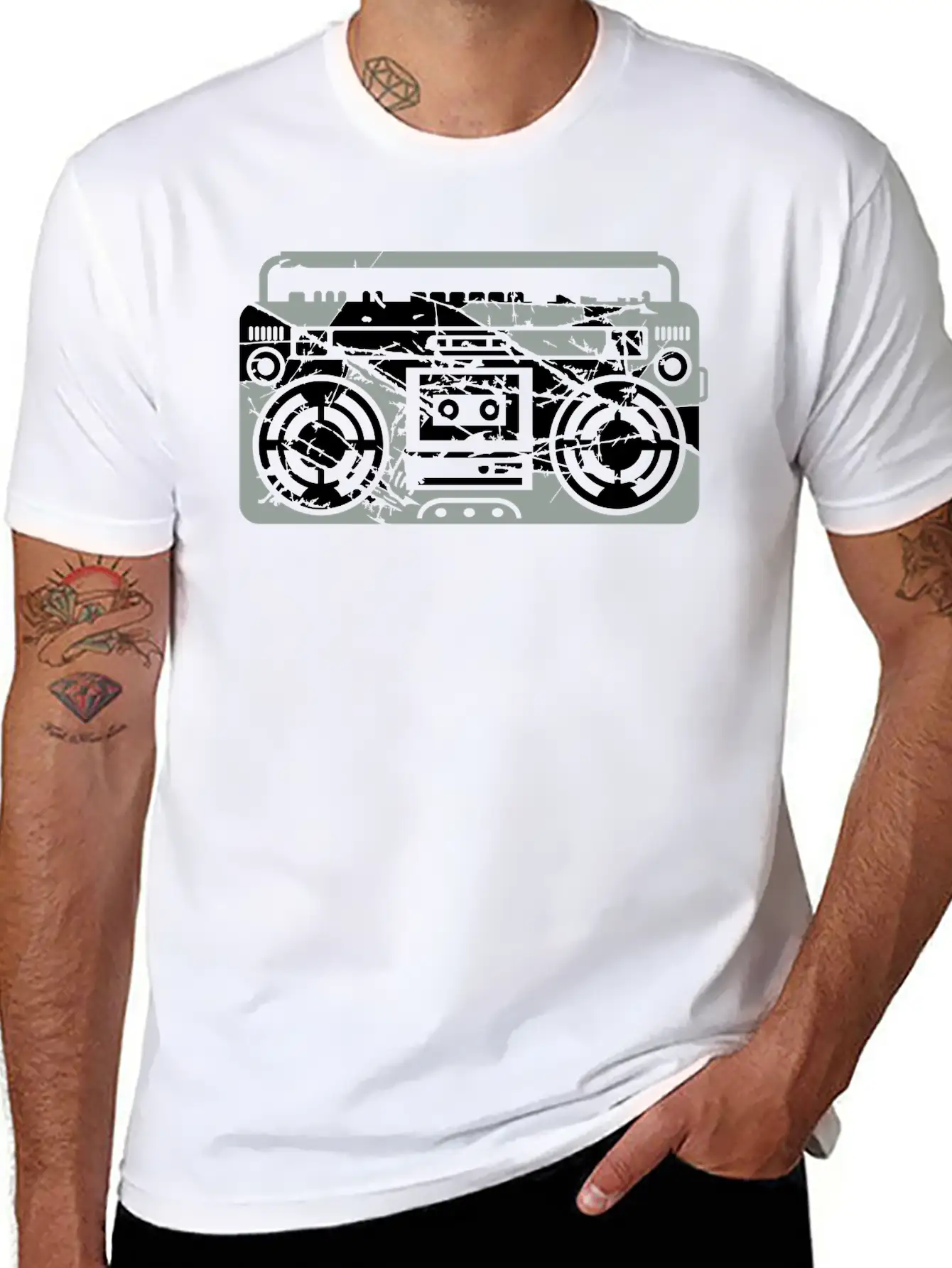 Scratch Ghettoblaster Cracks Music Player Retro Pa Soft Cotton Short Sleeve Tee ¨C Unisex Wardrobe Staple