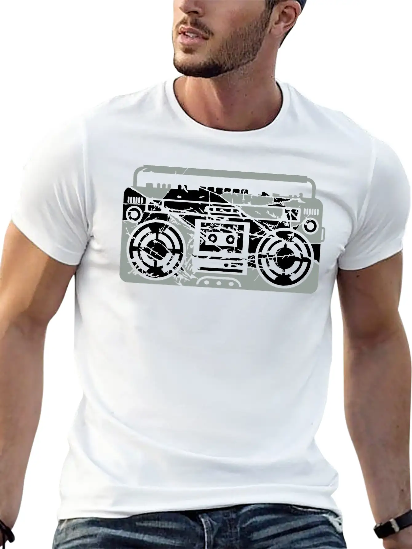 Scratch Ghettoblaster Cracks Music Player Retro Pa Soft Cotton Short Sleeve Tee ¨C Unisex Wardrobe Staple