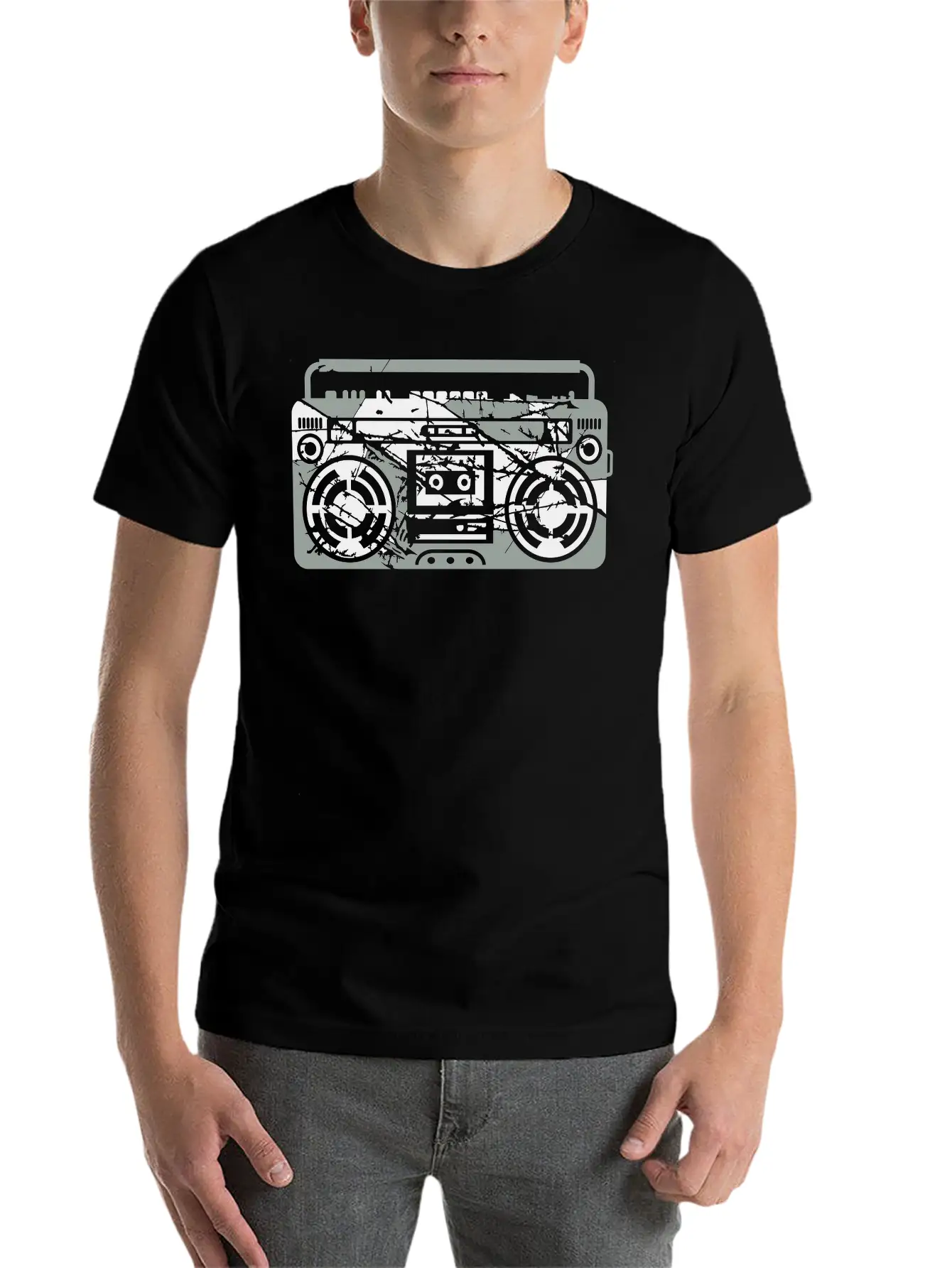 Scratch Ghettoblaster Cracks Music Player Retro Pa Soft Cotton Short Sleeve Tee ¨C Unisex Wardrobe Staple