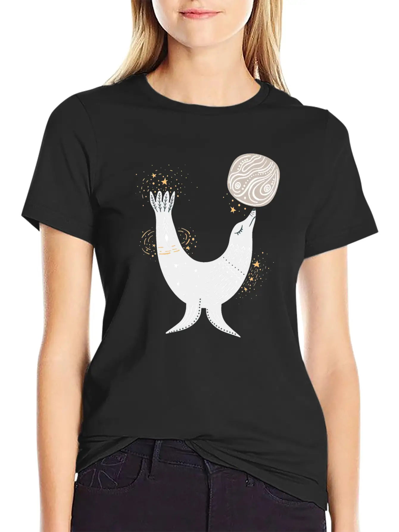 Seal Doodle Drawing Basic Graphic T-Shirt ¨C Daily Comfort In Soft Cotton