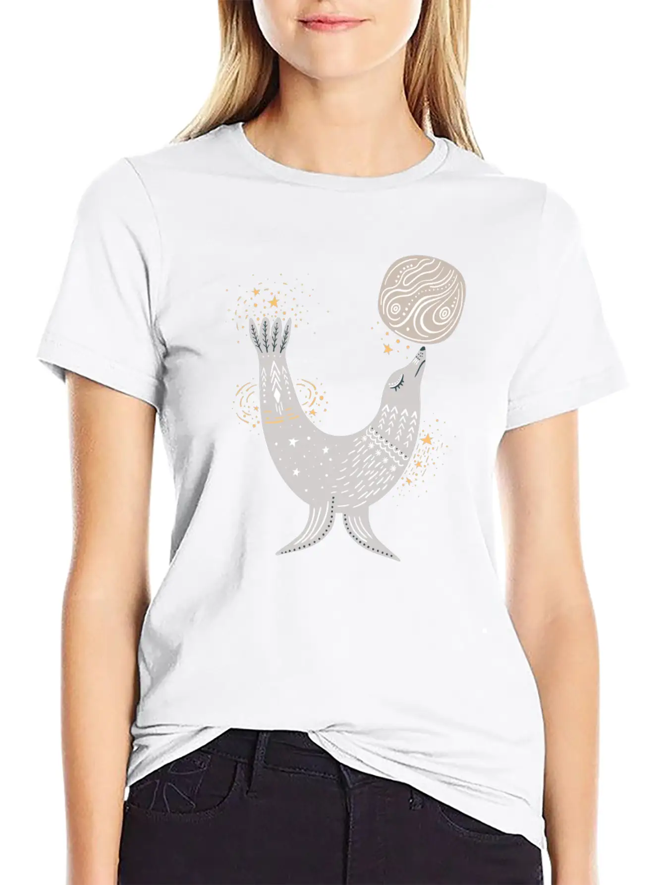 Seal Doodle Drawing Basic Graphic T-Shirt ¨C Daily Comfort In Soft Cotton