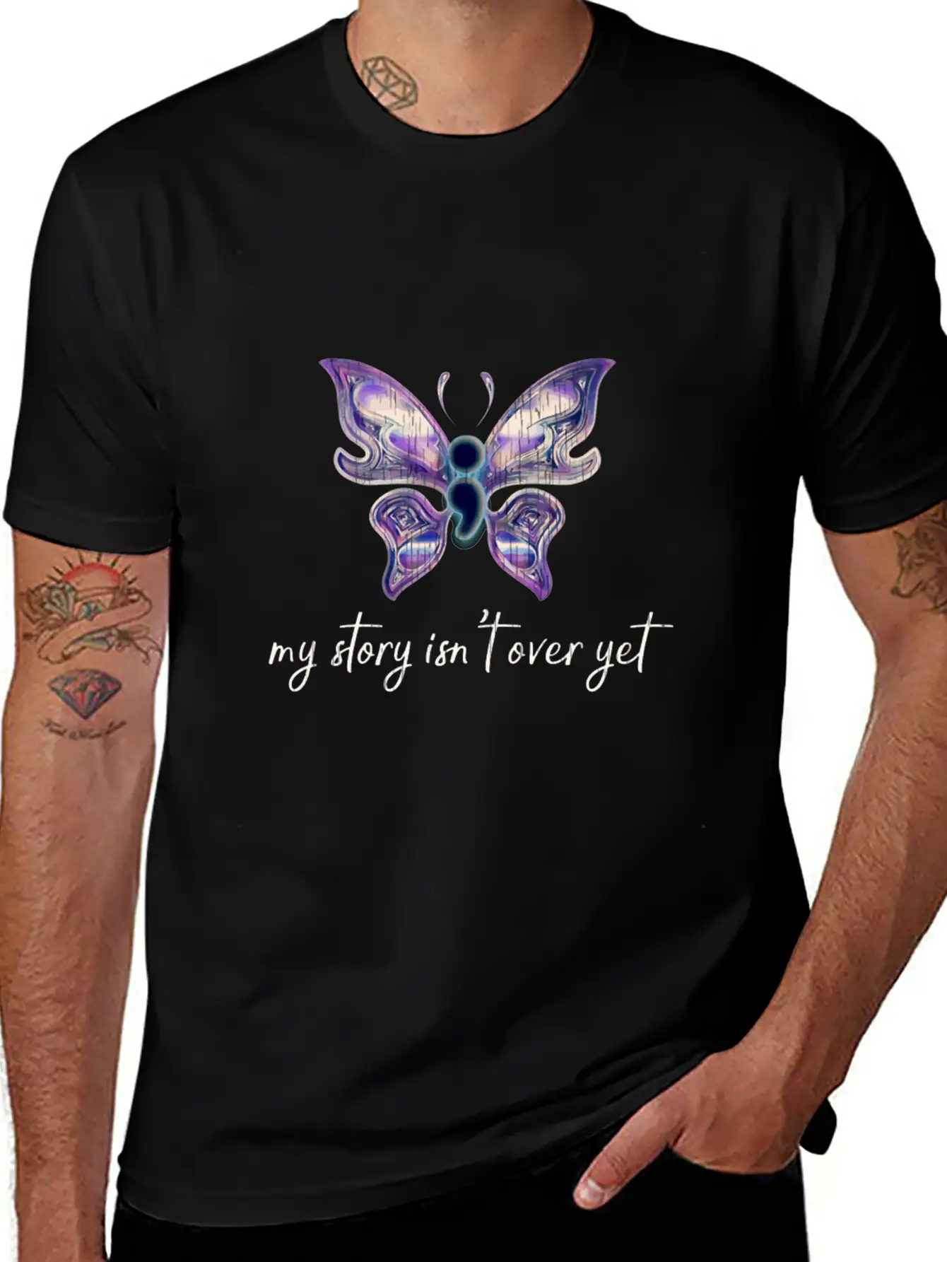 Semicolon Project Butterfly Depression Awareness M Basic Graphic T-Shirt ¨C Daily Comfort In Soft Cotton