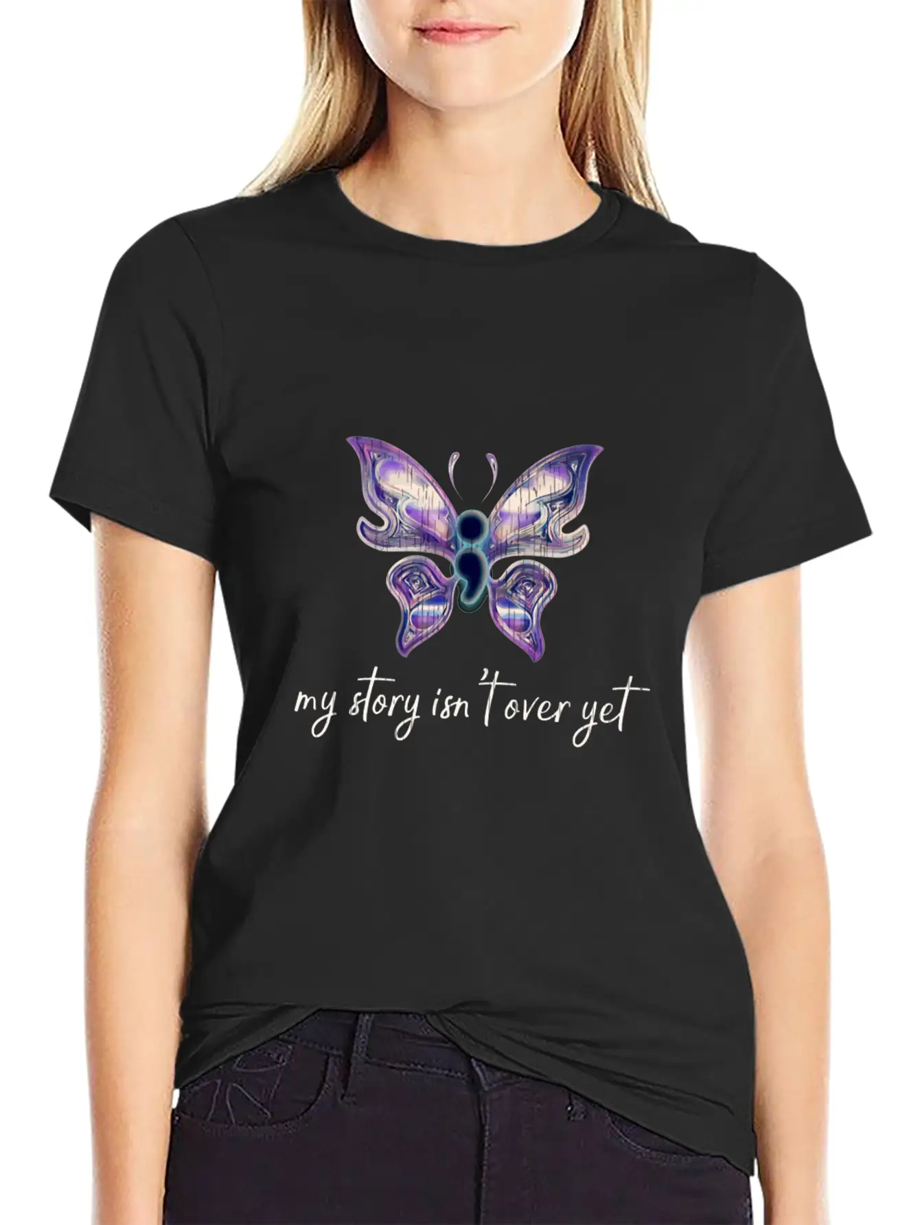 Semicolon Project Butterfly Depression Awareness M Basic Graphic T-Shirt ¨C Daily Comfort In Soft Cotton