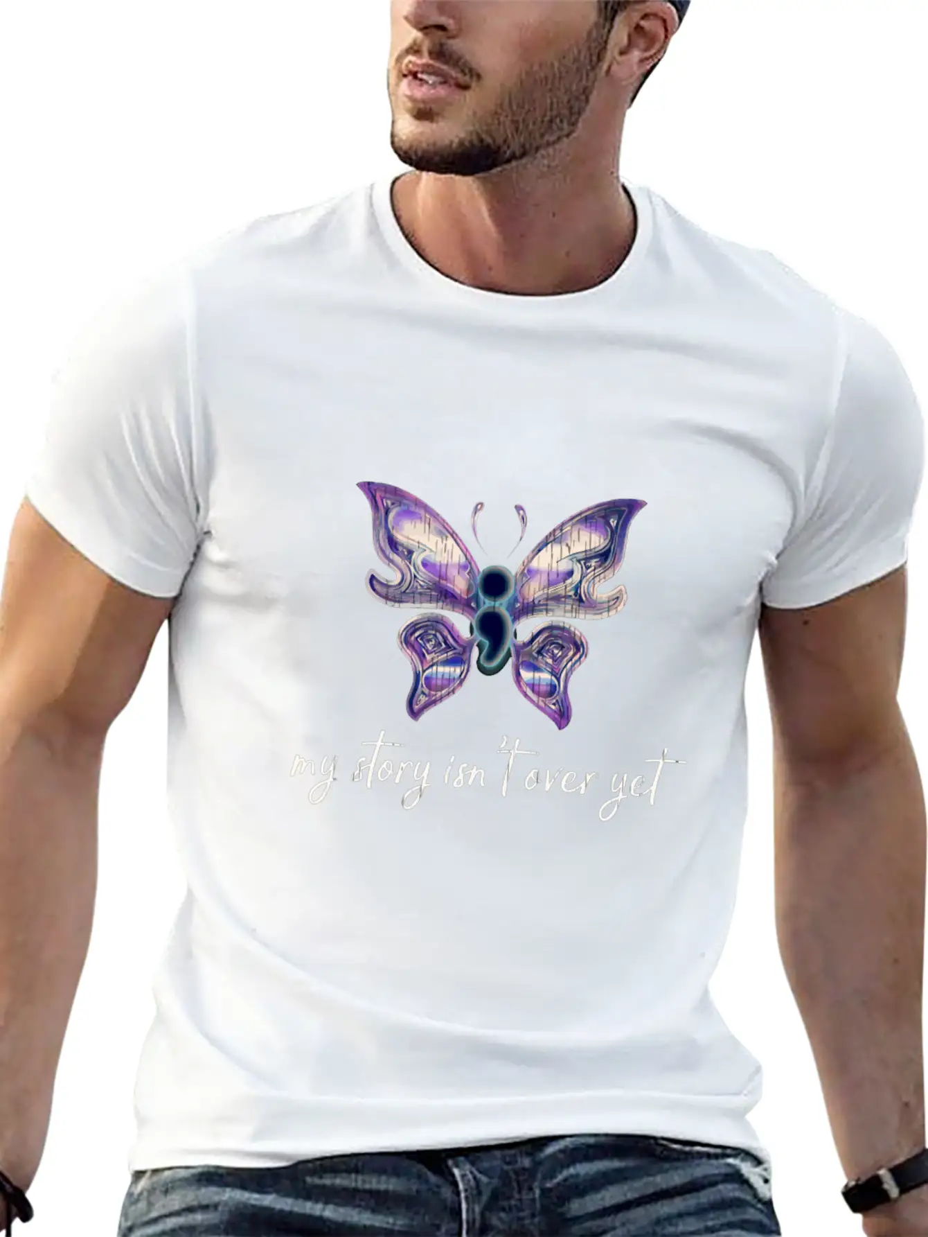 Semicolon Project Butterfly Depression Awareness M Basic Graphic T-Shirt ¨C Daily Comfort In Soft Cotton
