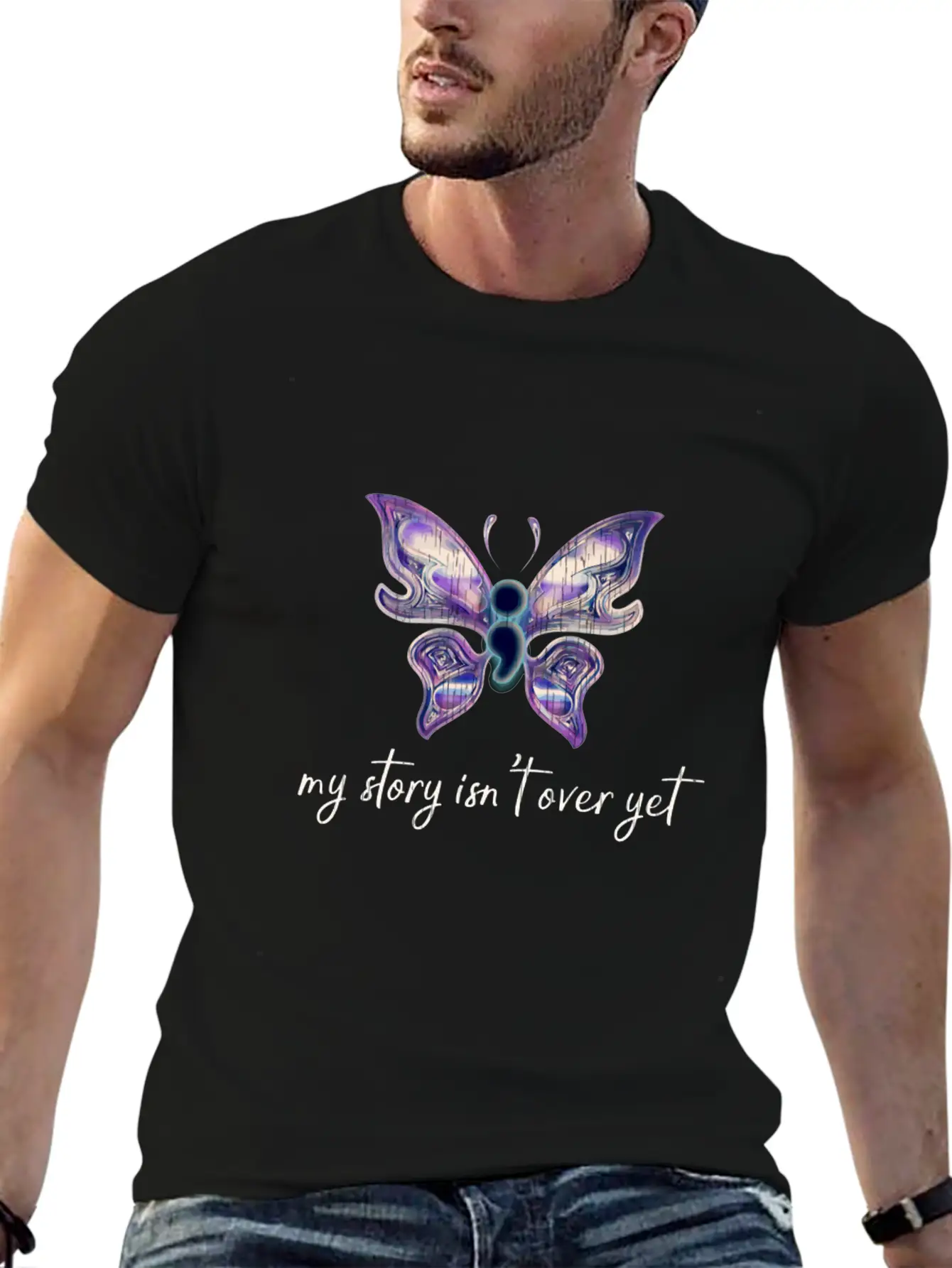 Semicolon Project Butterfly Depression Awareness M Basic Graphic T-Shirt ¨C Daily Comfort In Soft Cotton