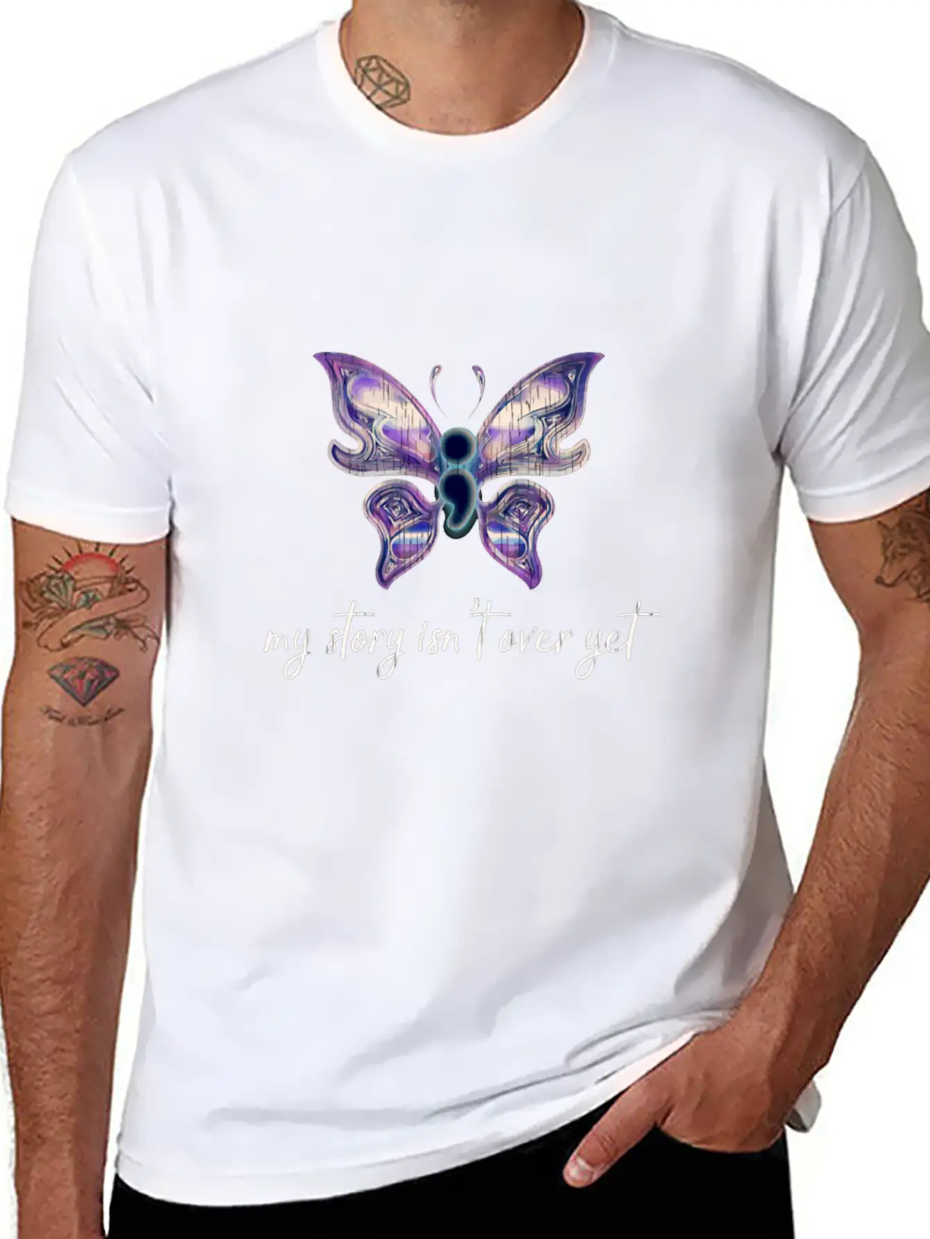 Semicolon Project Butterfly Depression Awareness M Basic Graphic T-Shirt ¨C Daily Comfort In Soft Cotton