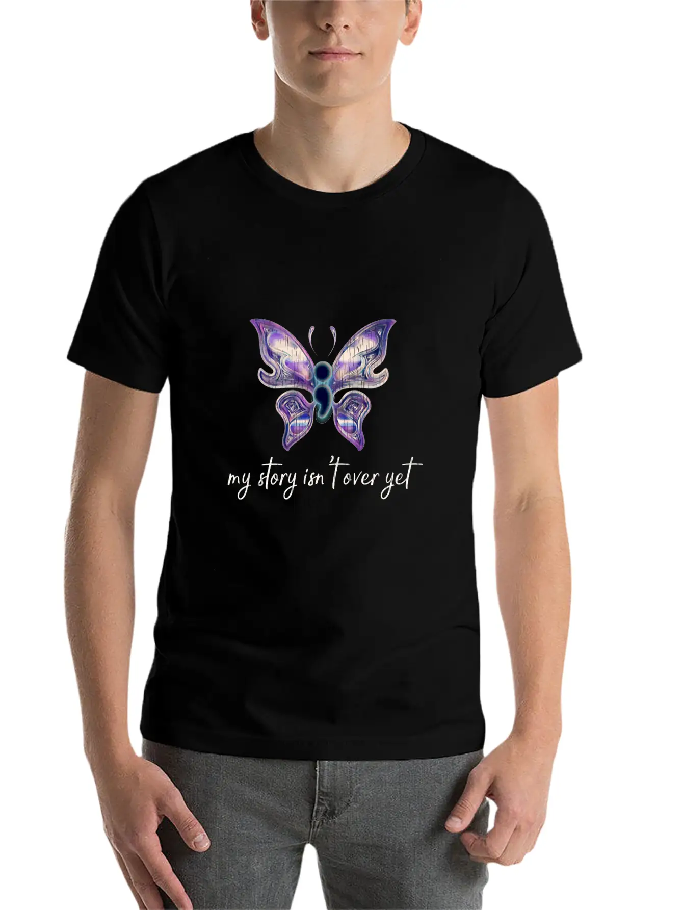 Semicolon Project Butterfly Depression Awareness M Basic Graphic T-Shirt ¨C Daily Comfort In Soft Cotton