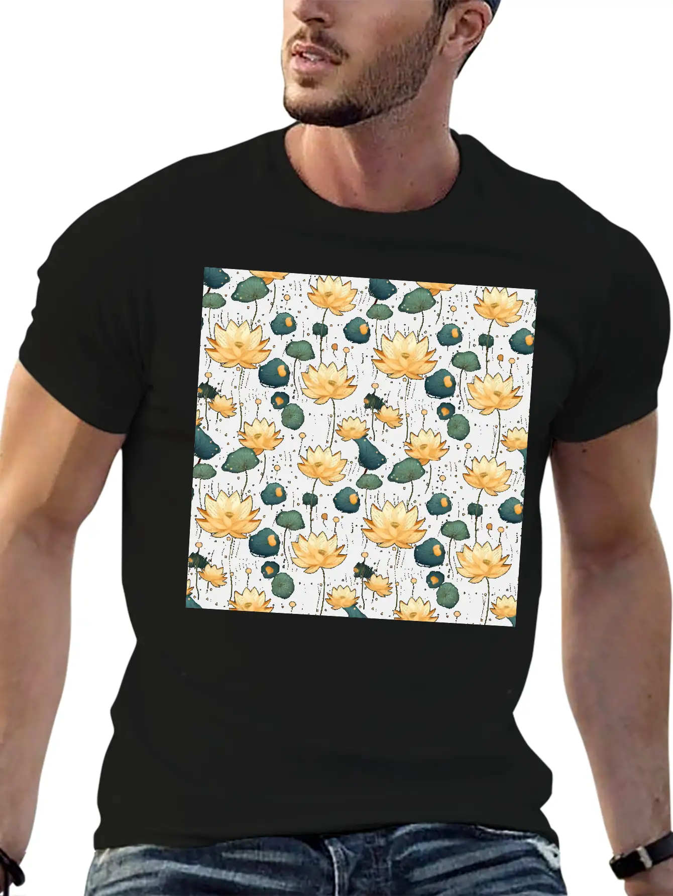 Serenity Blooms: Timeless Lotus Flower Pattern Basic Graphic T-Shirt ¨C Daily Comfort In Soft Cotton