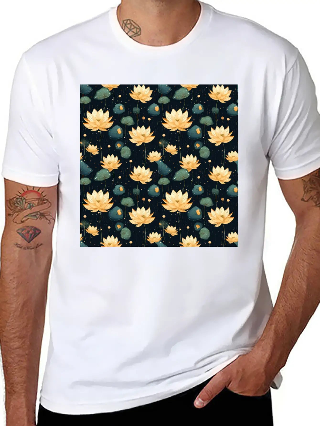 Serenity Blooms: Timeless Lotus Flower Pattern Basic Graphic T-Shirt ¨C Daily Comfort In Soft Cotton