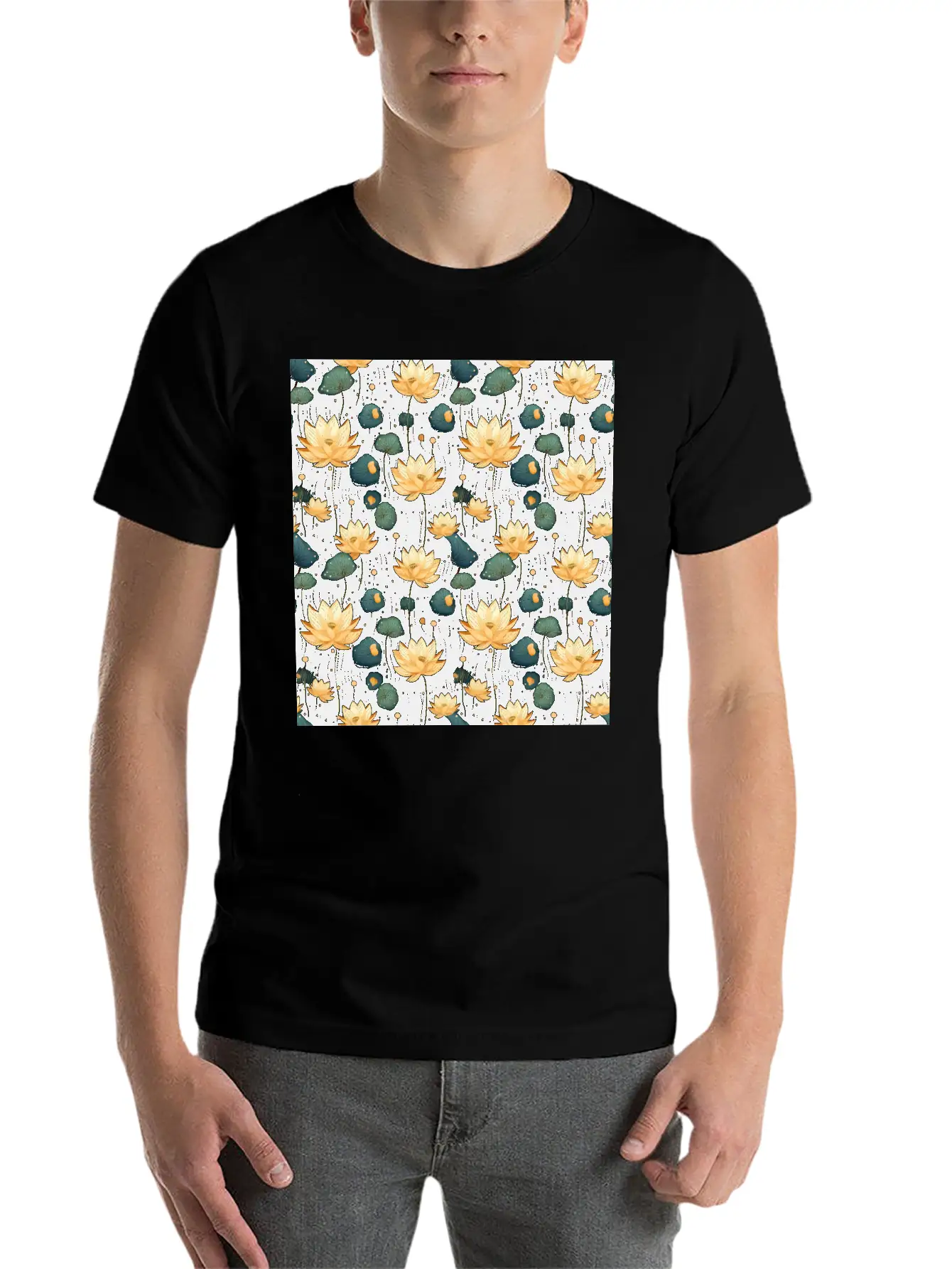Serenity Blooms: Timeless Lotus Flower Pattern Basic Graphic T-Shirt ¨C Daily Comfort In Soft Cotton
