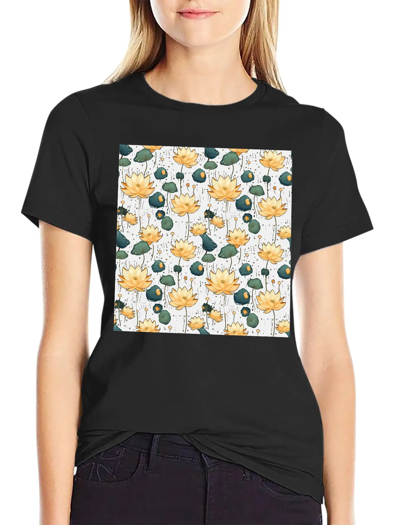 Serenity Blooms: Timeless Lotus Flower Pattern Basic Graphic T-Shirt ¨C Daily Comfort In Soft Cotton