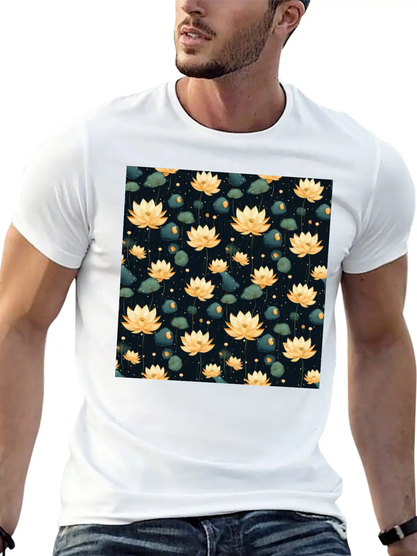 Serenity Blooms: Timeless Lotus Flower Pattern Basic Graphic T-Shirt ¨C Daily Comfort In Soft Cotton
