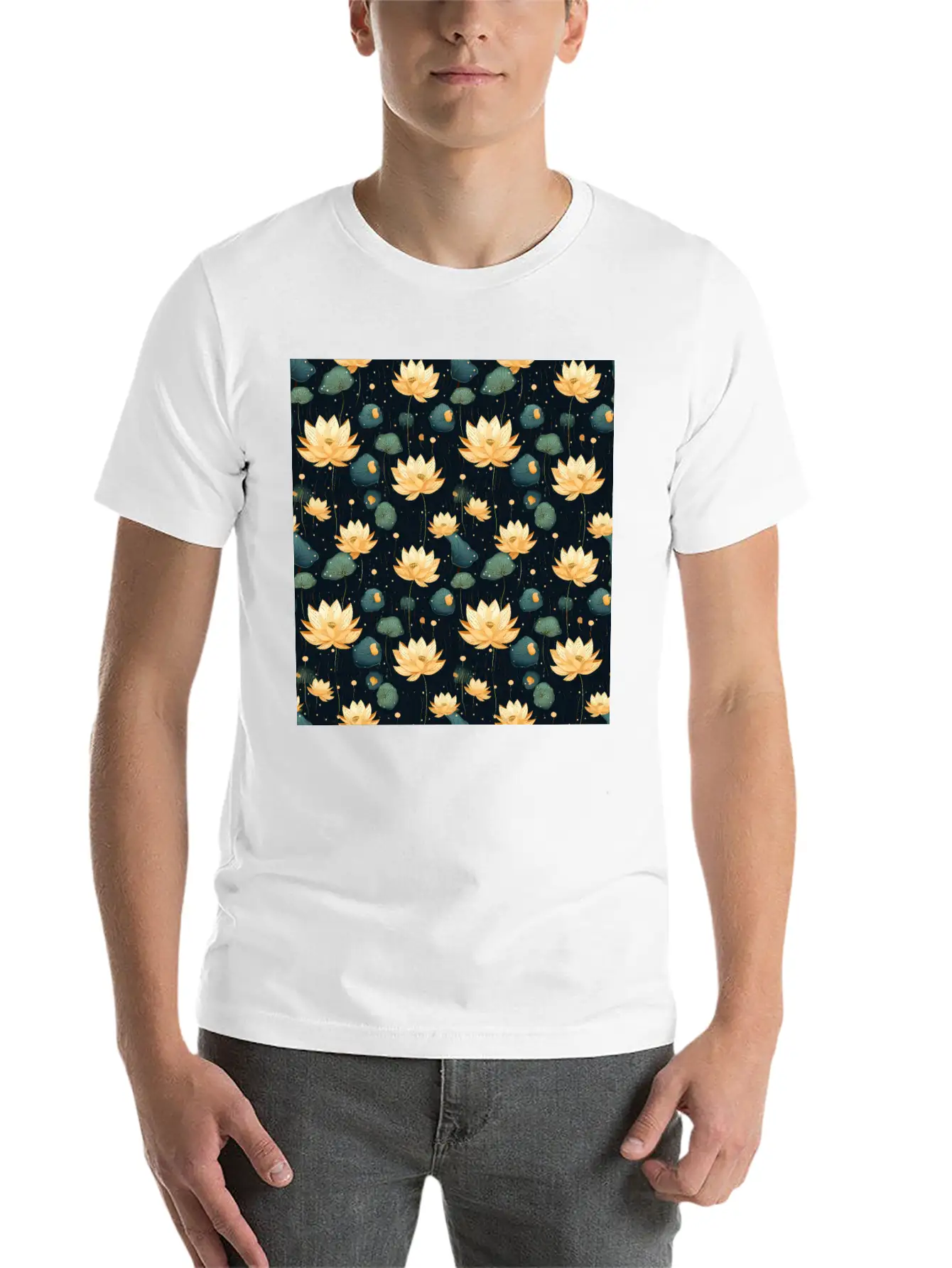 Serenity Blooms: Timeless Lotus Flower Pattern Basic Graphic T-Shirt ¨C Daily Comfort In Soft Cotton