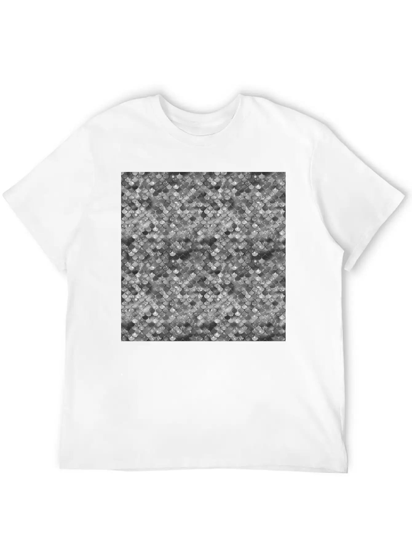 Silver Grey Mermaid Pattern Glam Essential Cotton Tee For Daily Outfits ¨C Unisex Style