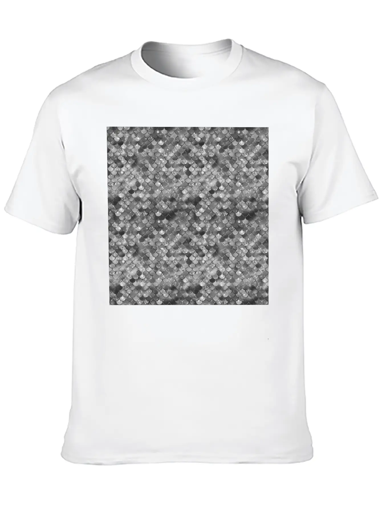 Silver Grey Mermaid Pattern Glam Essential Cotton Tee For Daily Outfits ¨C Unisex Style
