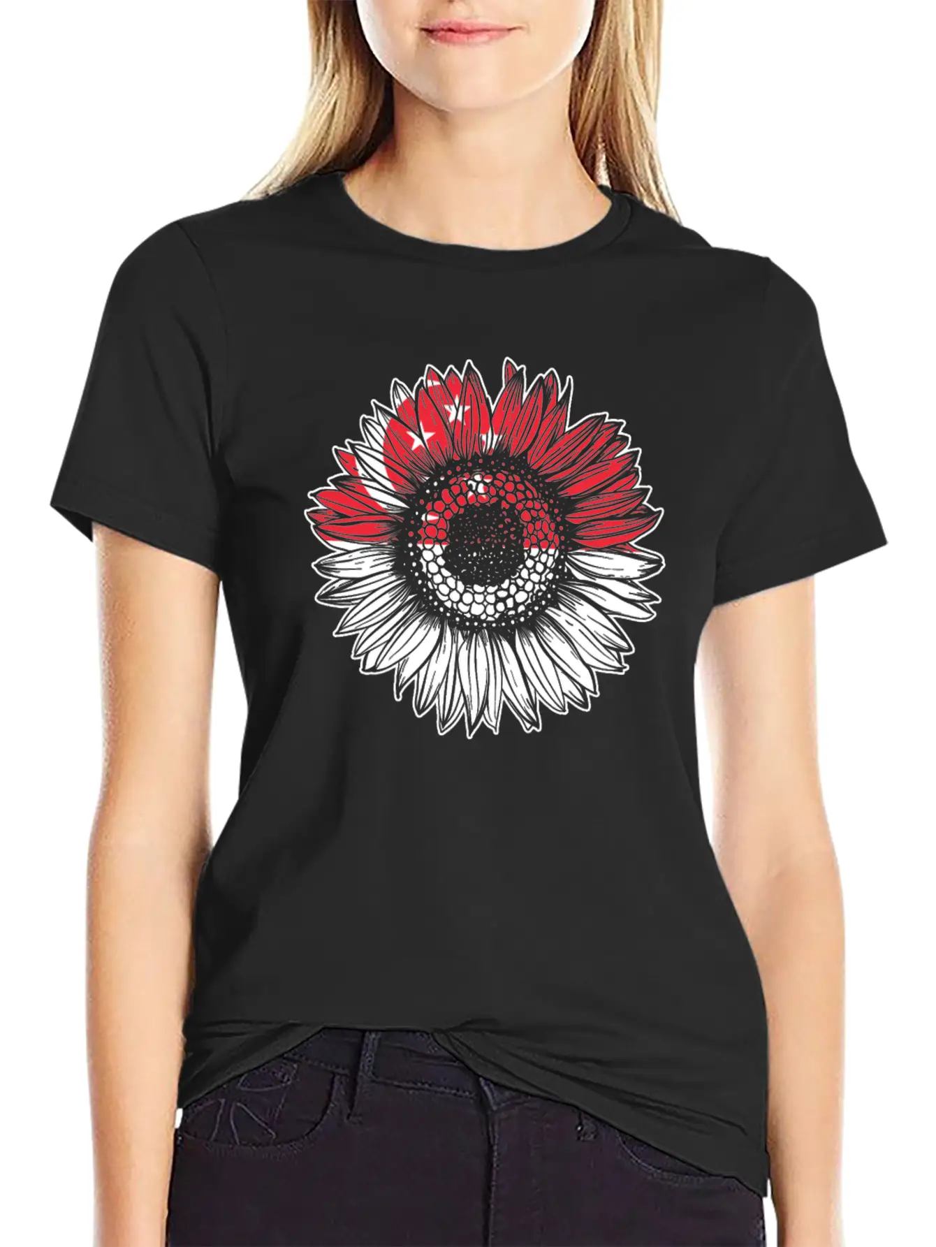 Singapore Flag Sunflower Basic Graphic T-Shirt ¨C Daily Comfort In Soft Cotton
