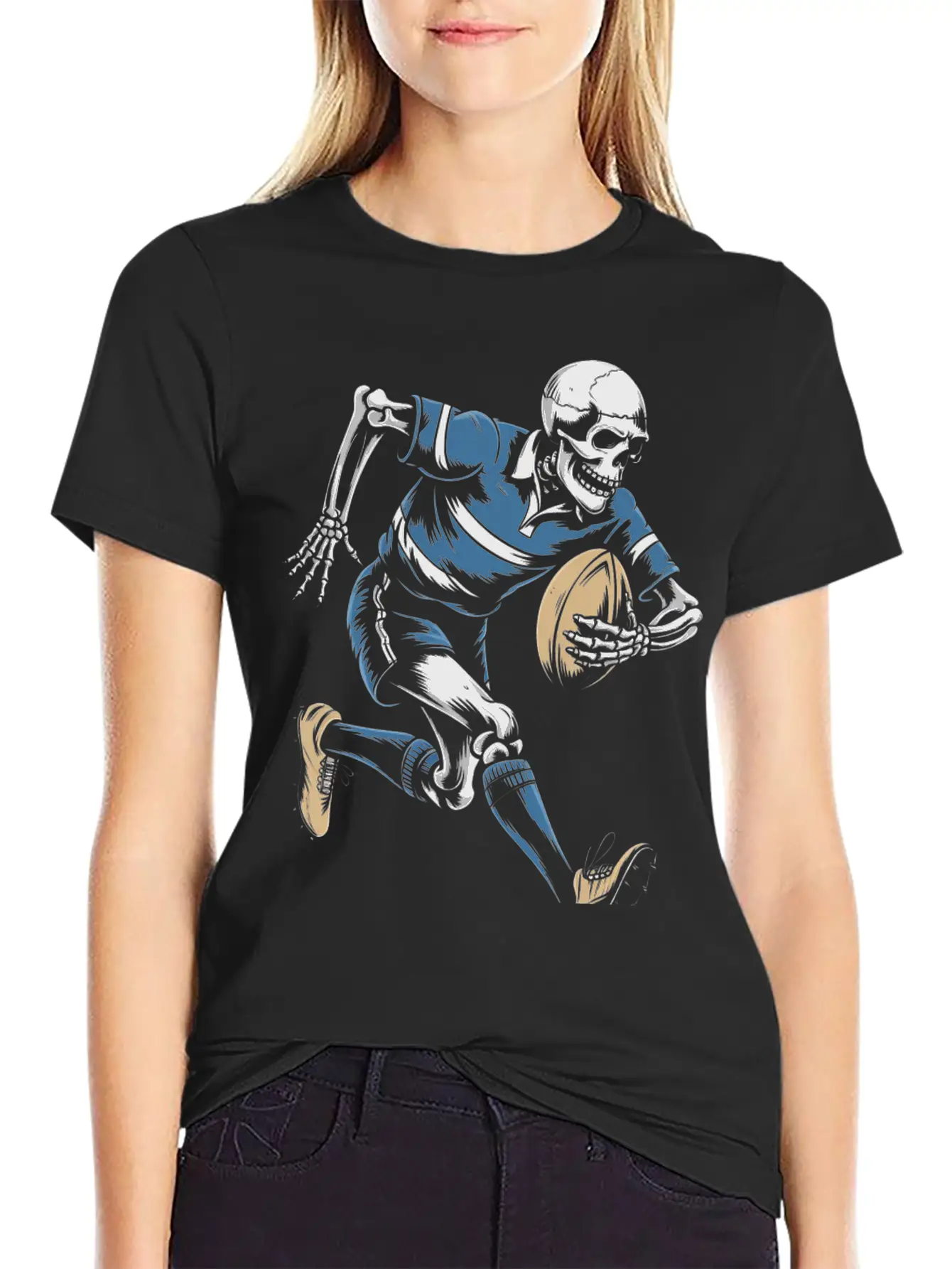Skeleton Playing American Football Soft Cotton Short Sleeve Tee ¨C Unisex Wardrobe Staple