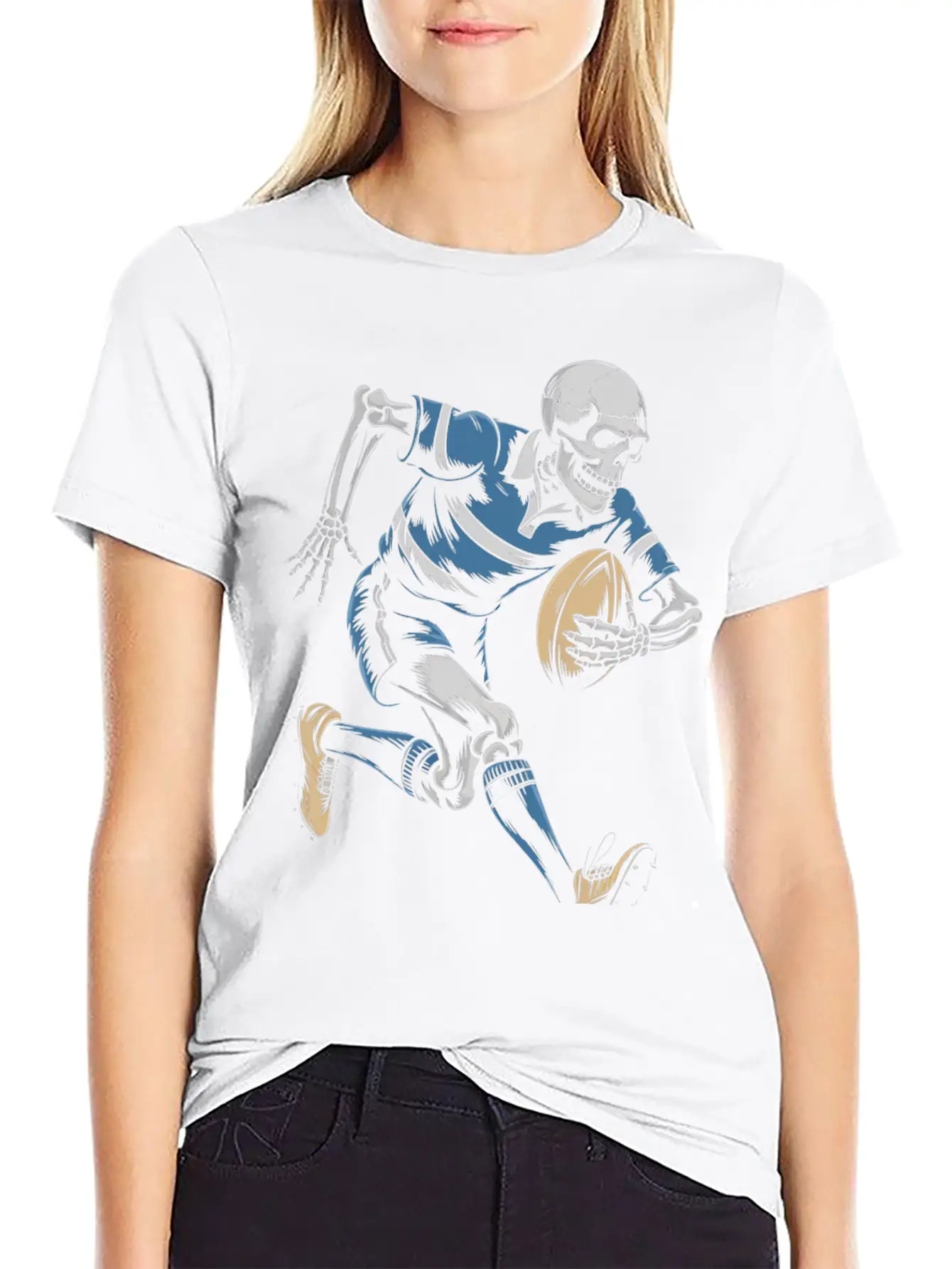Skeleton Playing American Football Soft Cotton Short Sleeve Tee ¨C Unisex Wardrobe Staple