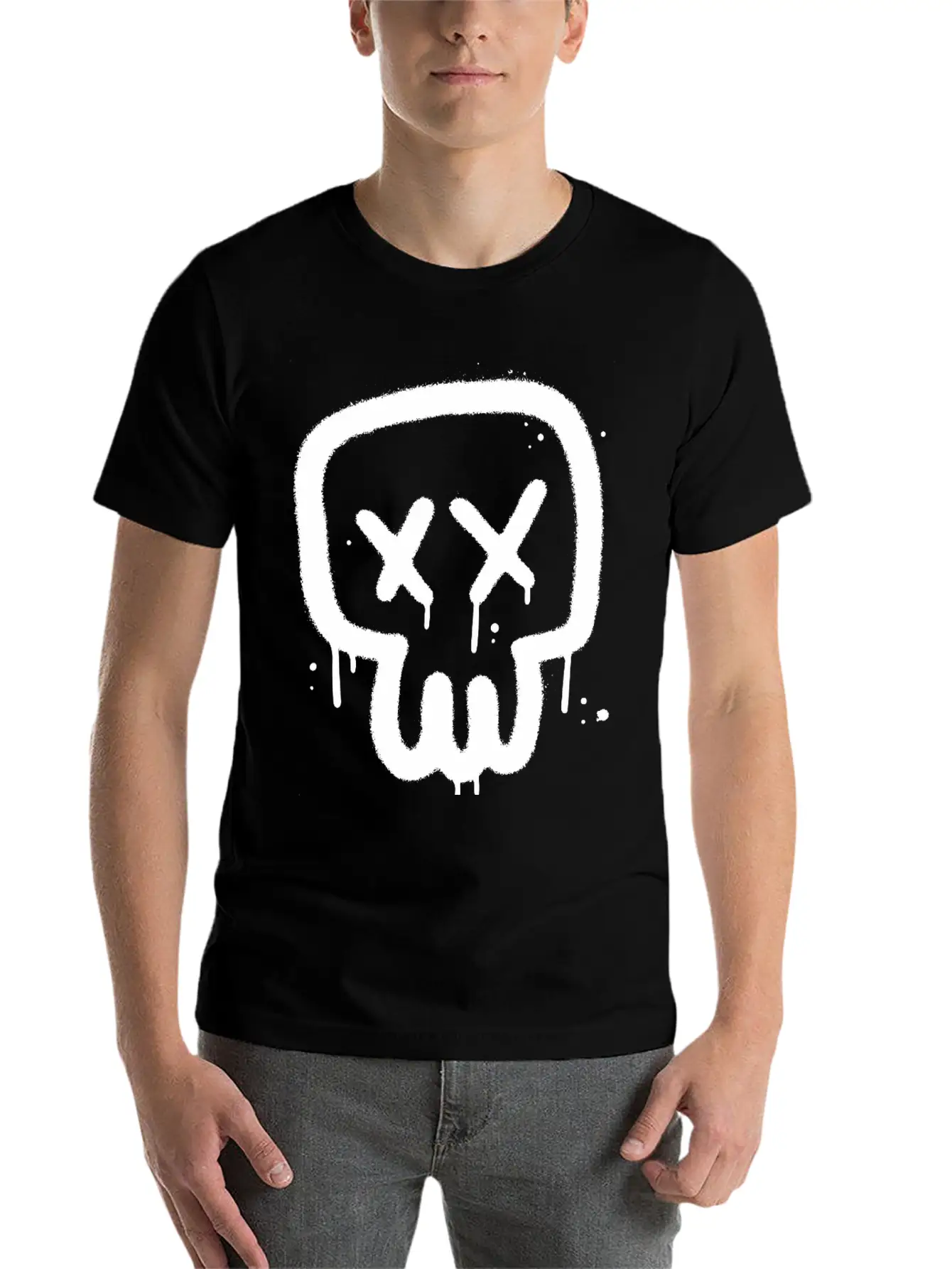 Skull Graffiti Essential Cotton Tee For Daily Outfits ¨C Unisex Style
