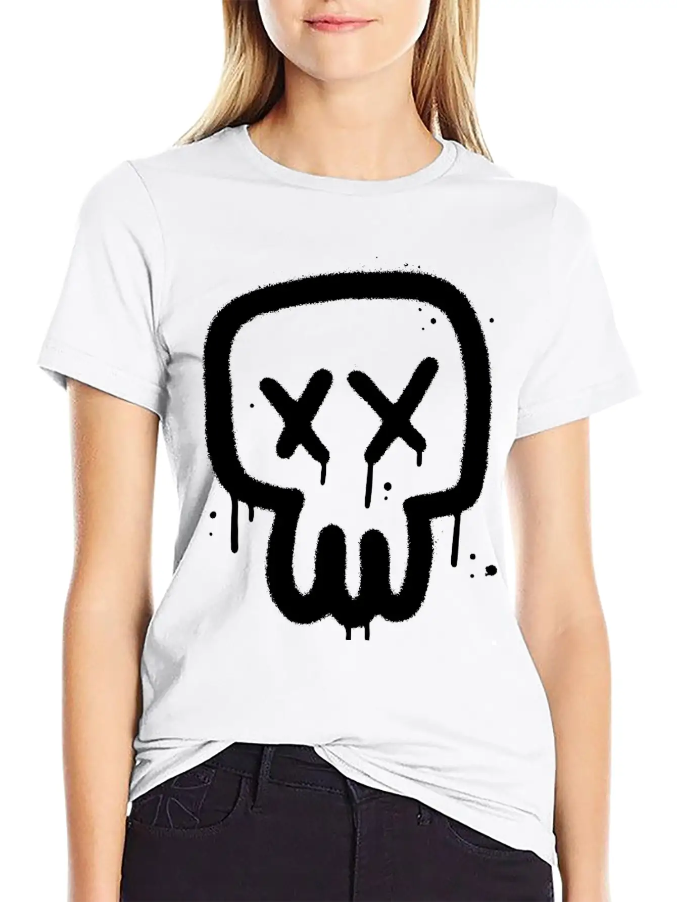 Skull Graffiti Essential Cotton Tee For Daily Outfits ¨C Unisex Style