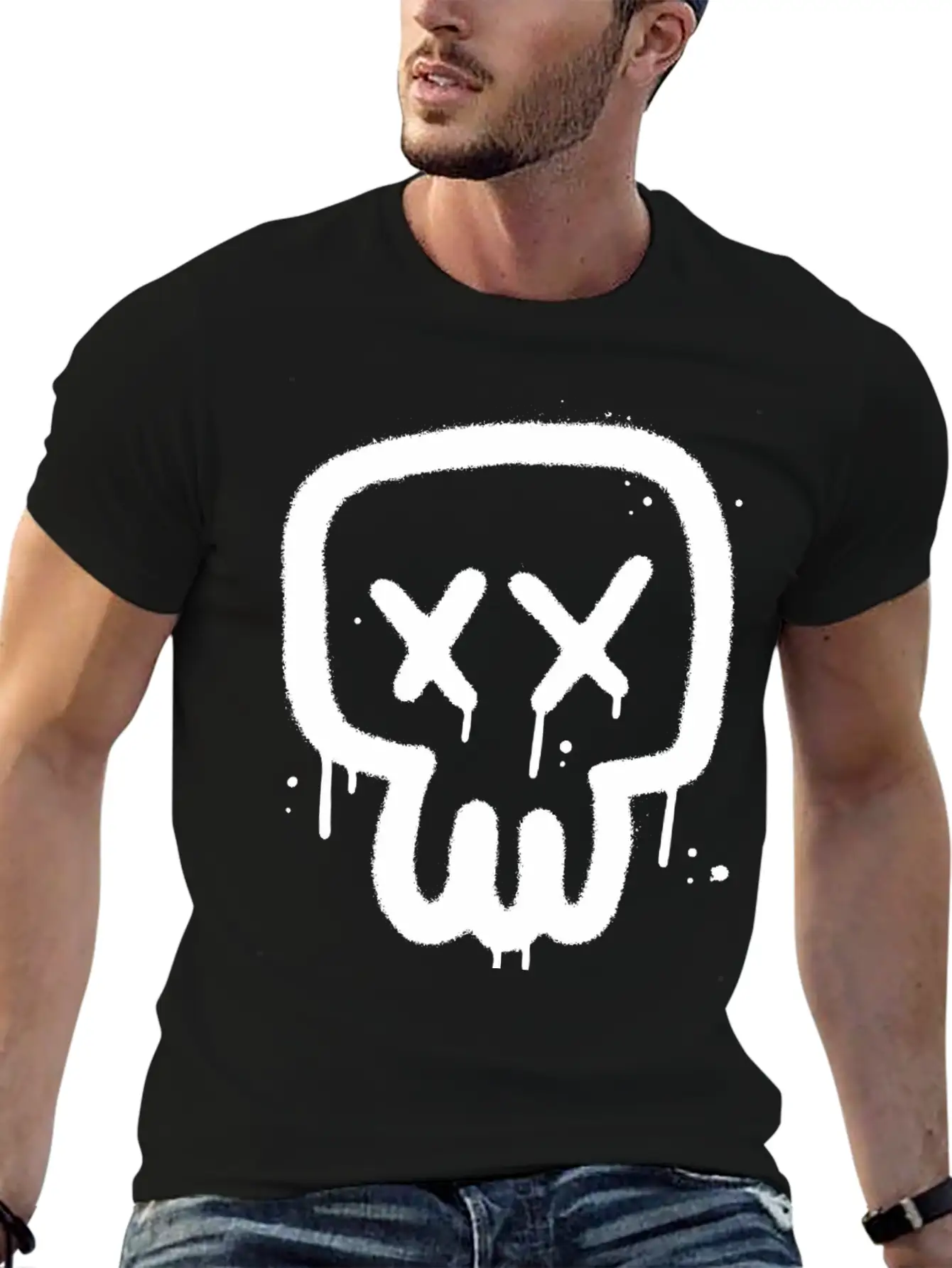 Skull Graffiti Essential Cotton Tee For Daily Outfits ¨C Unisex Style