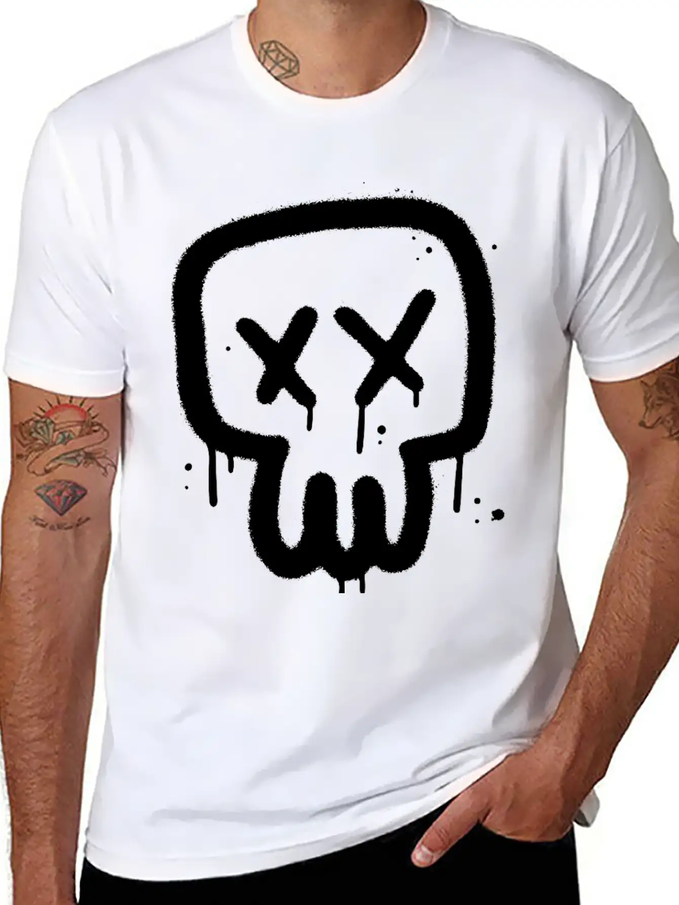 Skull Graffiti Essential Cotton Tee For Daily Outfits ¨C Unisex Style
