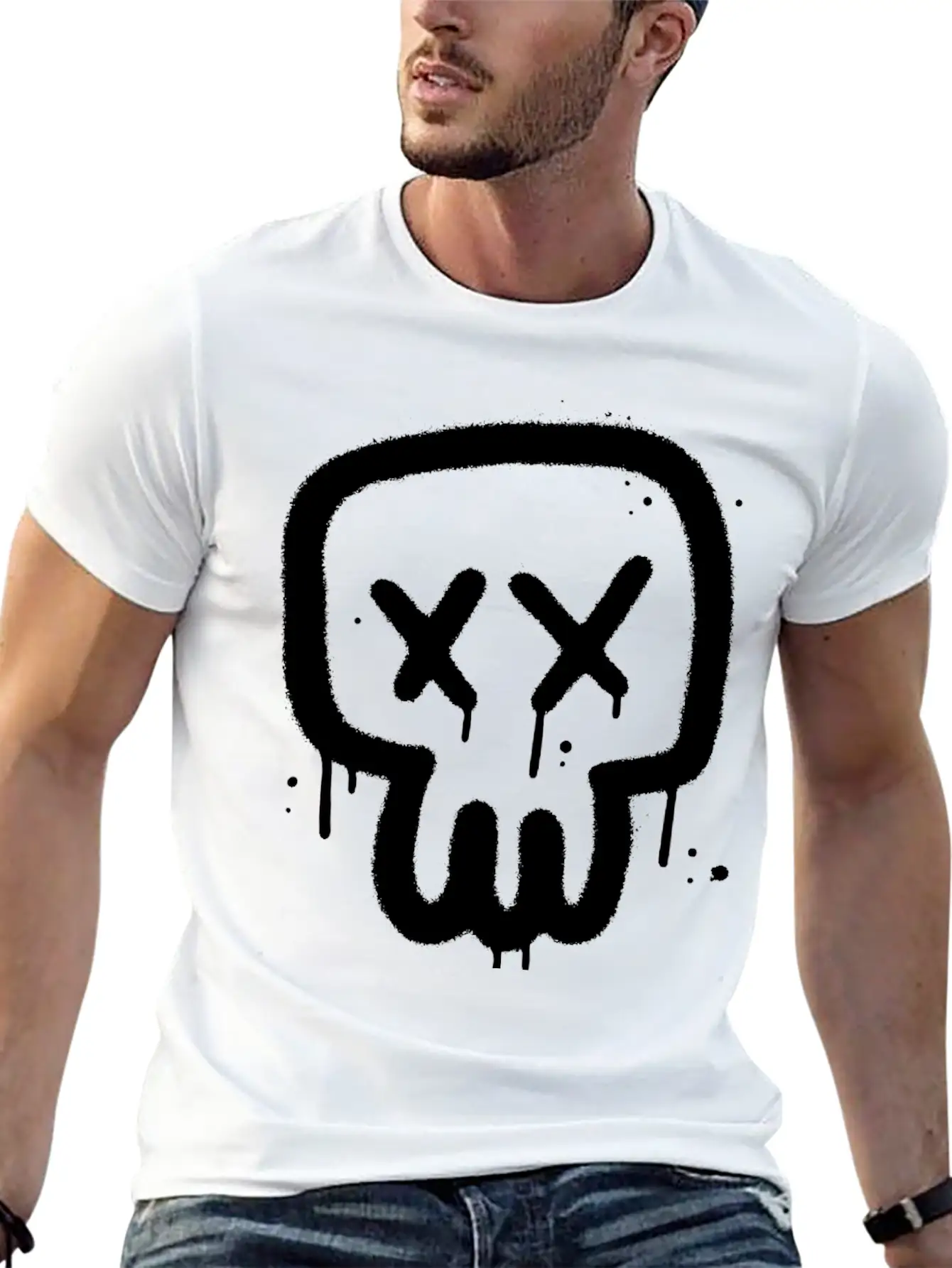 Skull Graffiti Essential Cotton Tee For Daily Outfits ¨C Unisex Style