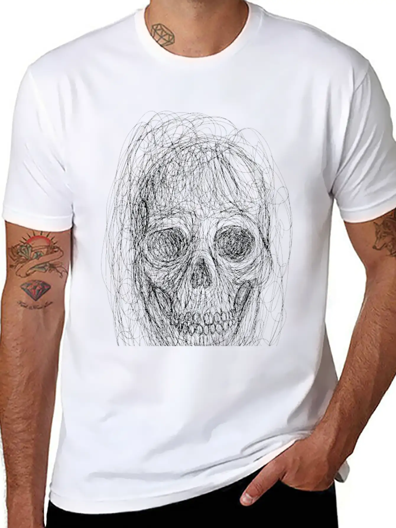 Skull Line Art_ Painted Skull Face Soft Cotton Short Sleeve Tee ¨C Unisex Wardrobe Staple