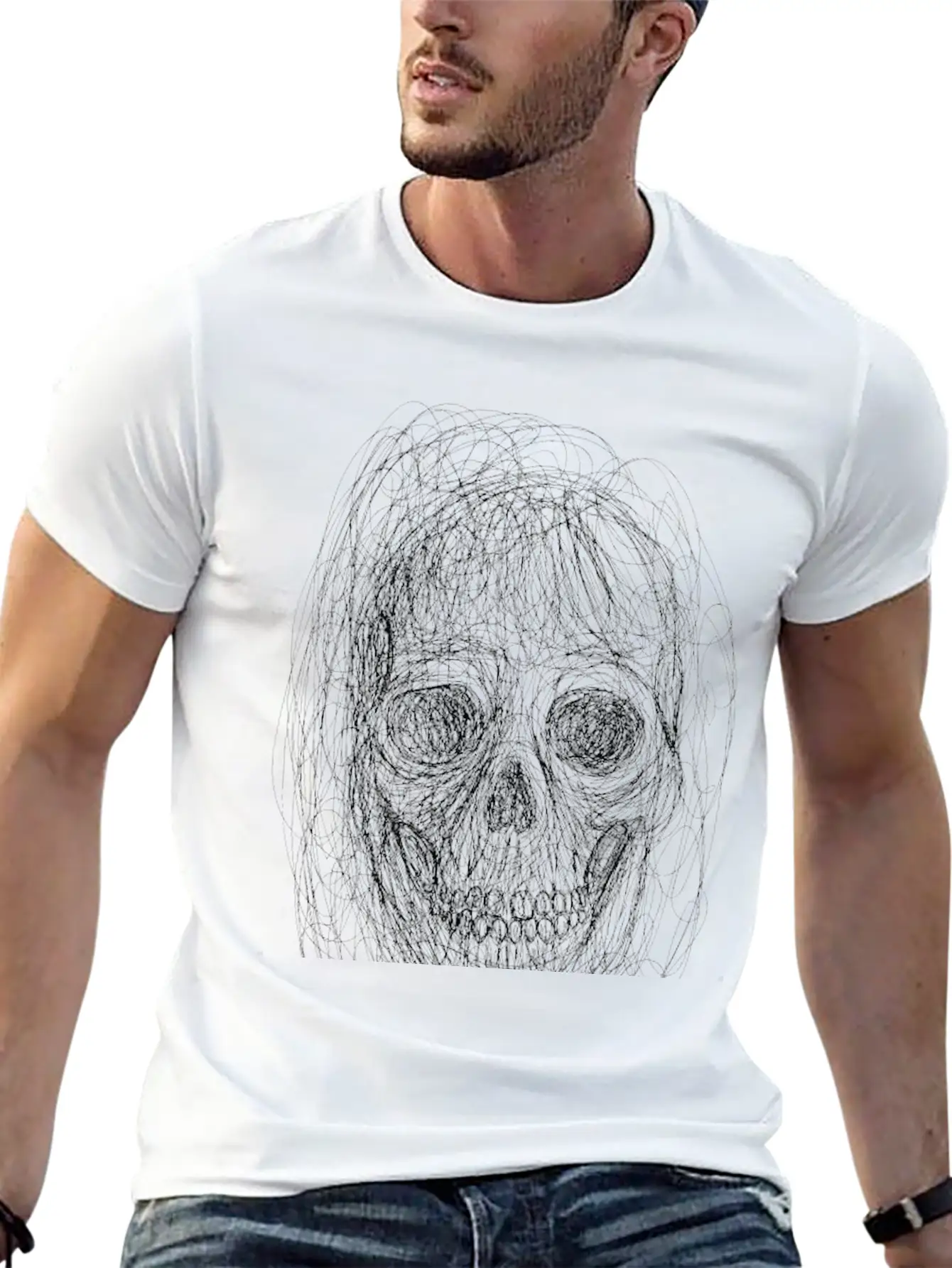 Skull Line Art_ Painted Skull Face Soft Cotton Short Sleeve Tee ¨C Unisex Wardrobe Staple