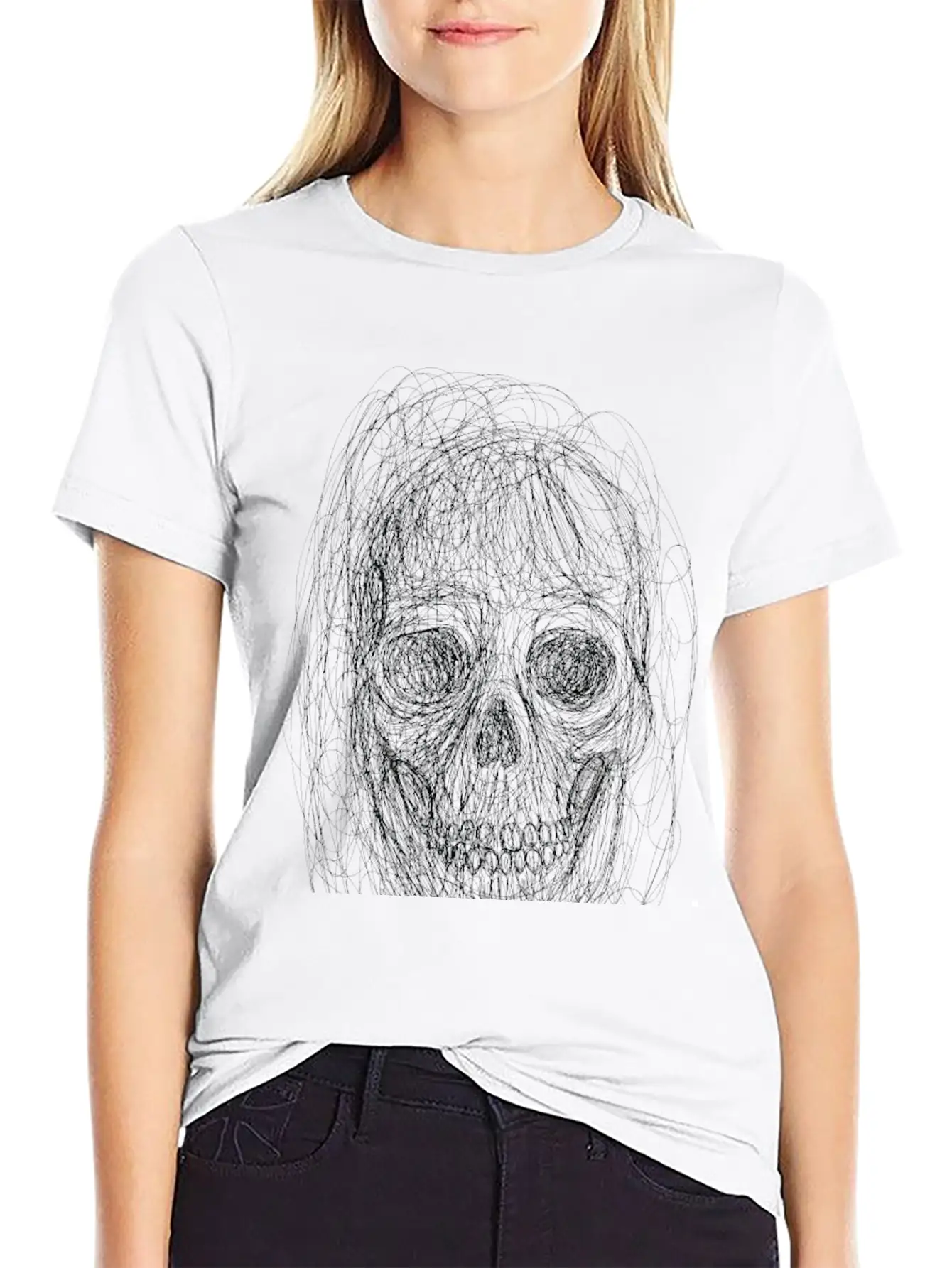 Skull Line Art_ Painted Skull Face Soft Cotton Short Sleeve Tee ¨C Unisex Wardrobe Staple
