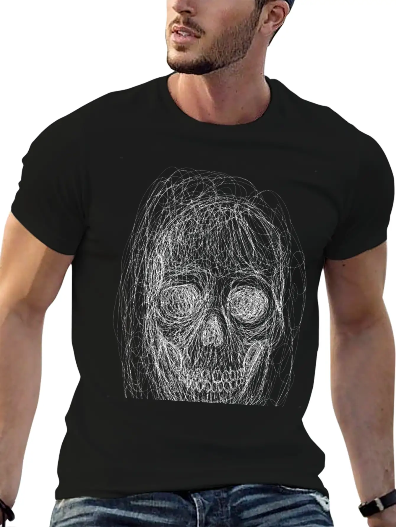 Skull Line Art_ Painted Skull Face Soft Cotton Short Sleeve Tee ¨C Unisex Wardrobe Staple