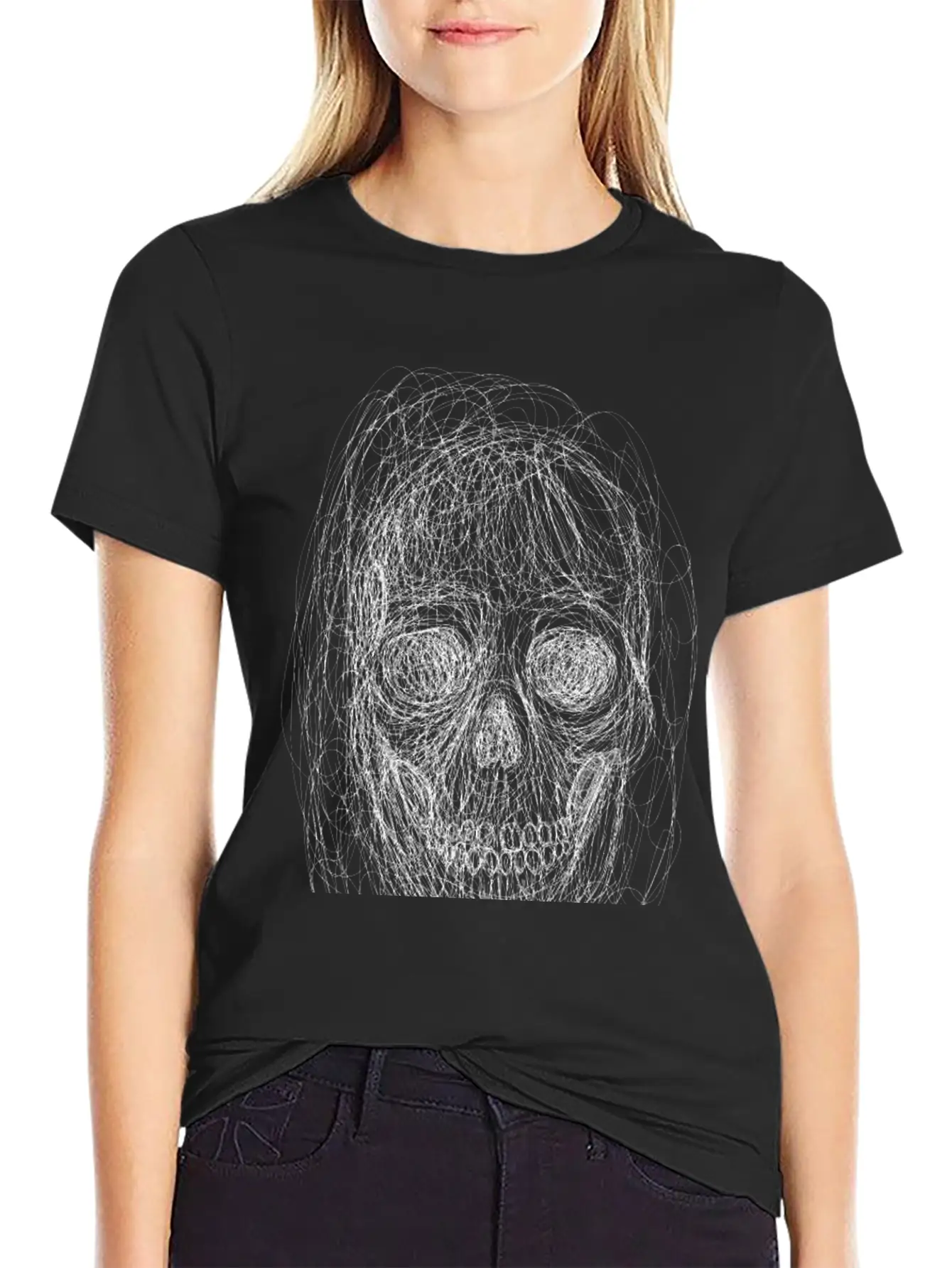 Skull Line Art_ Painted Skull Face Soft Cotton Short Sleeve Tee ¨C Unisex Wardrobe Staple
