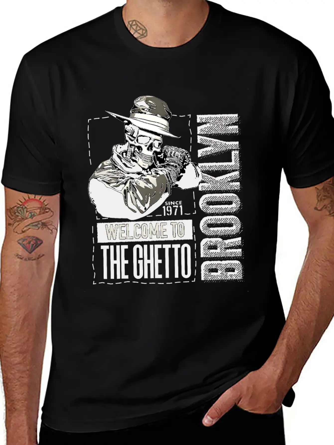 Skull Welcome To The Ghetto Brooklyn New York USA Essential Cotton Tee For Daily Outfits ¨C Unisex Style