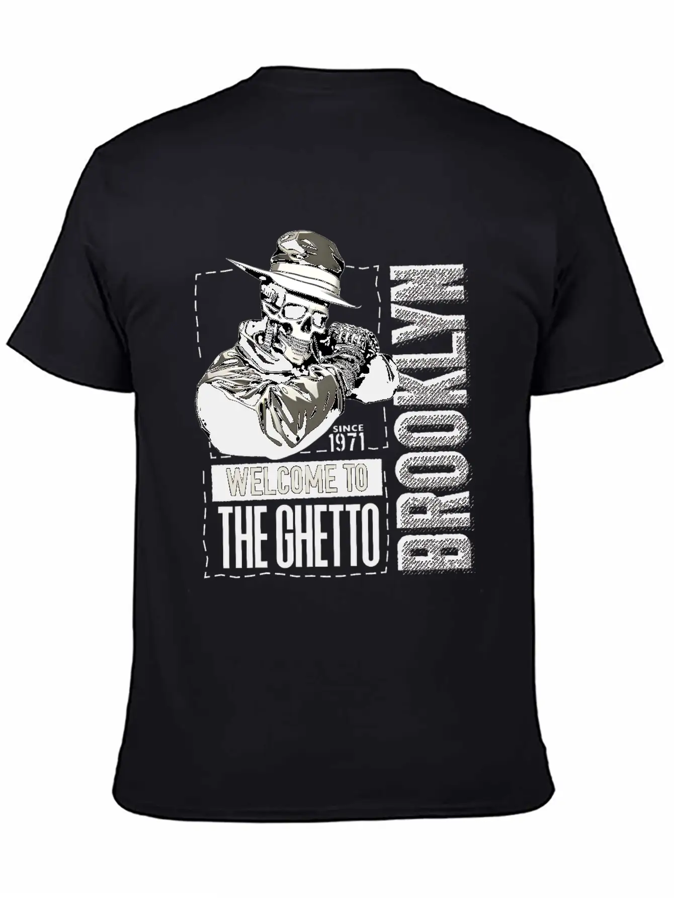 Skull Welcome To The Ghetto Brooklyn New York USA Essential Cotton Tee For Daily Outfits ¨C Unisex Style