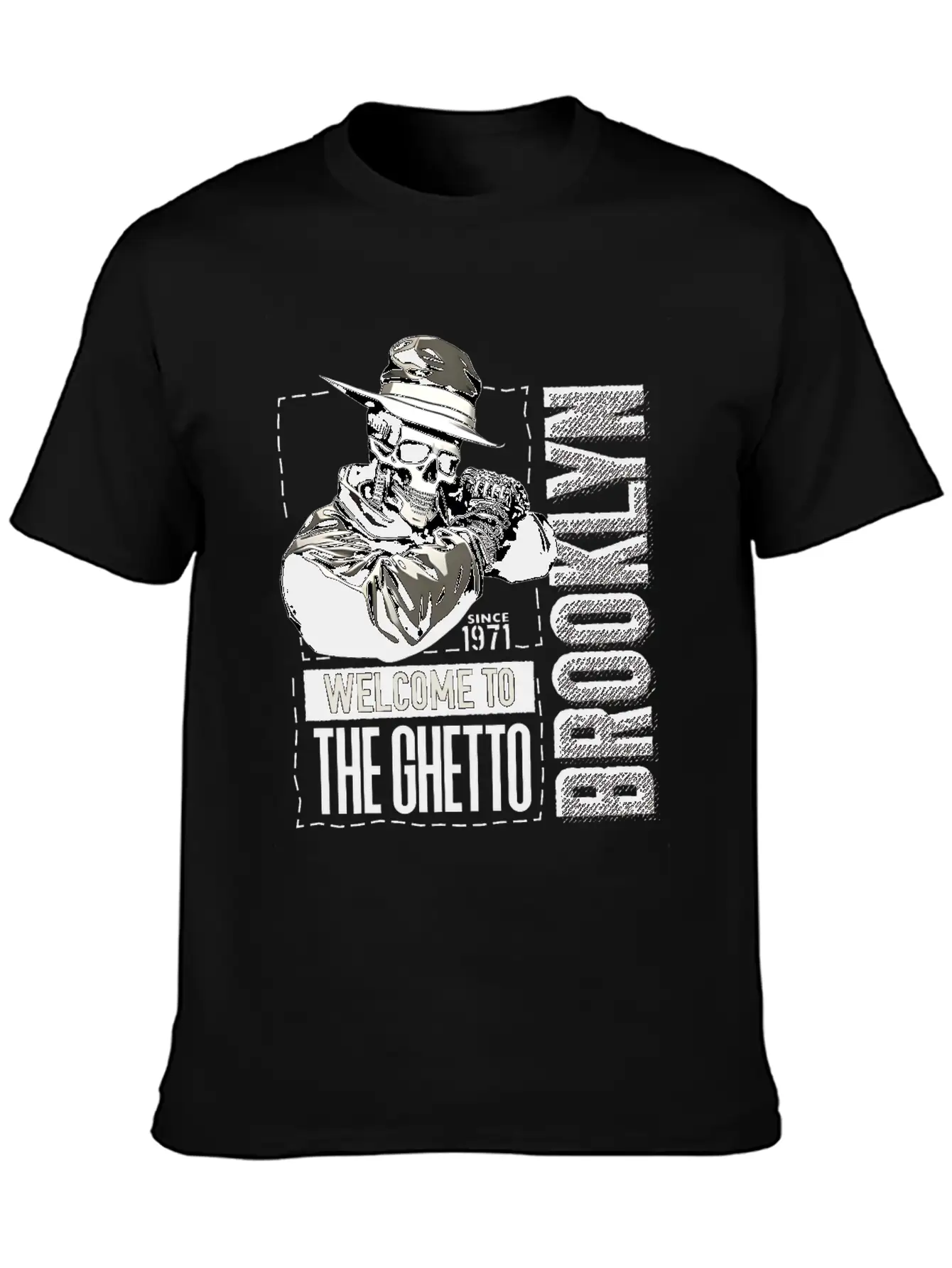 Skull Welcome To The Ghetto Brooklyn New York USA Essential Cotton Tee For Daily Outfits ¨C Unisex Style