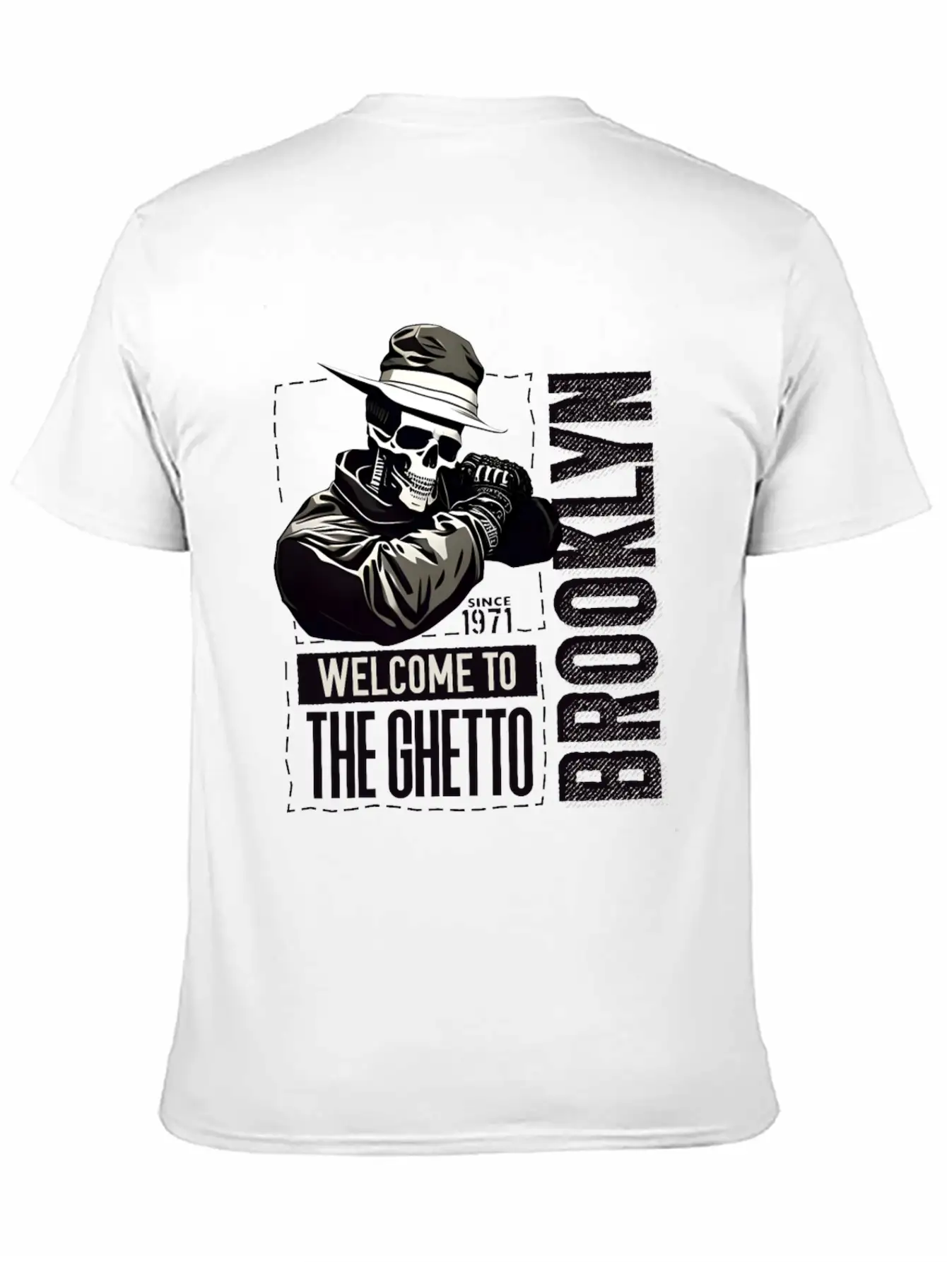 Skull Welcome To The Ghetto Brooklyn New York USA Essential Cotton Tee For Daily Outfits ¨C Unisex Style