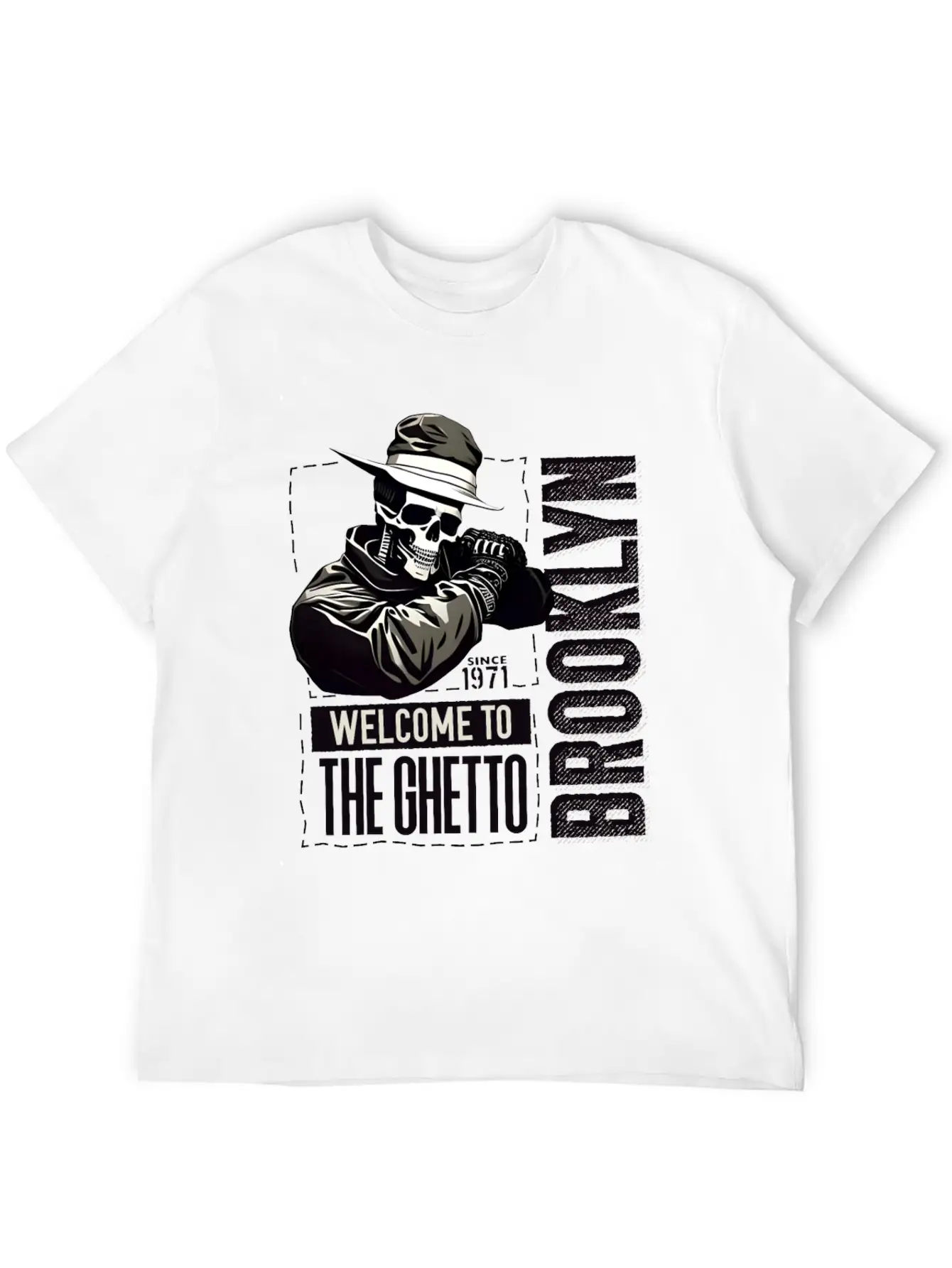 Skull Welcome To The Ghetto Brooklyn New York USA Essential Cotton Tee For Daily Outfits ¨C Unisex Style