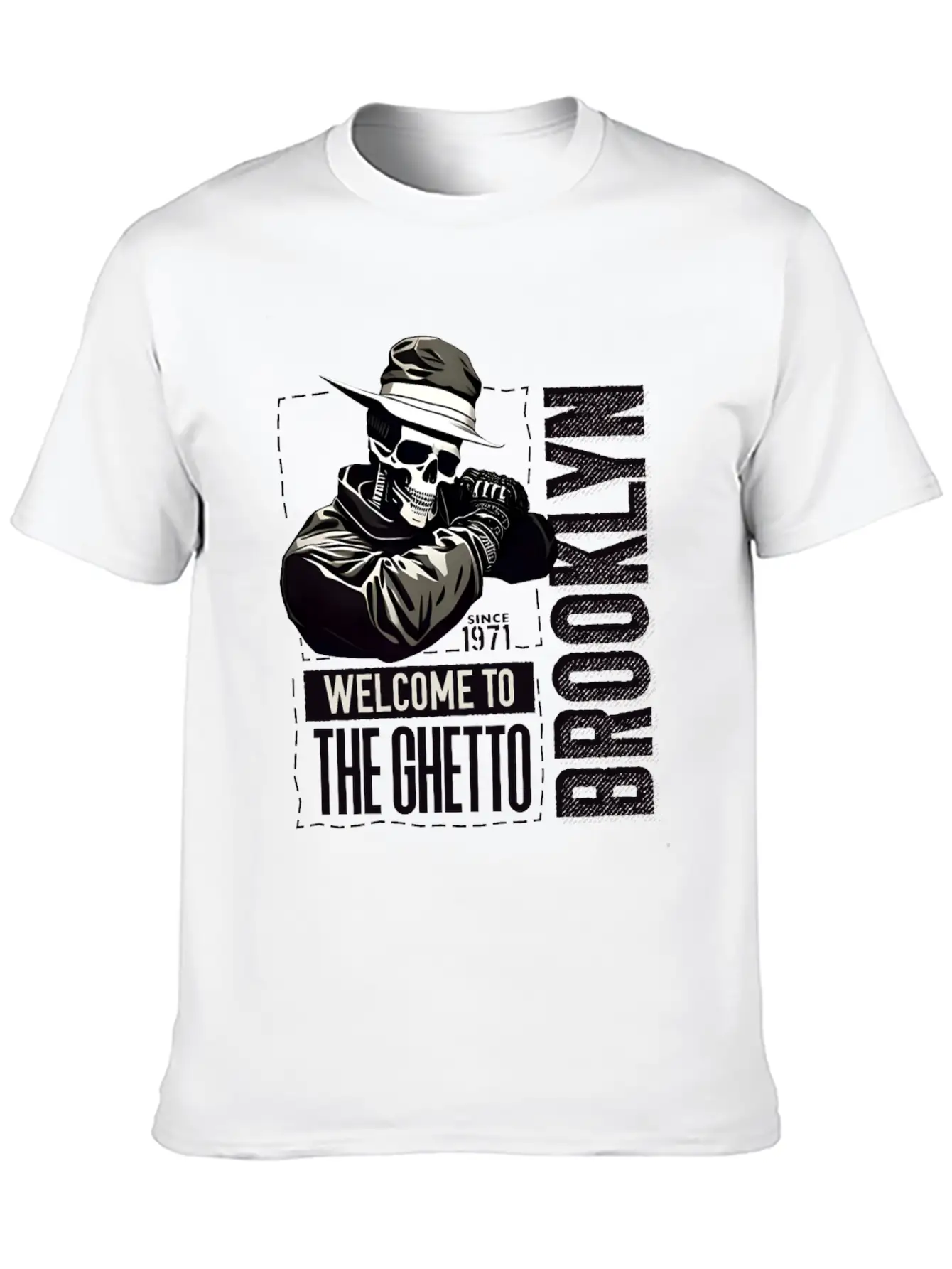 Skull Welcome To The Ghetto Brooklyn New York USA Essential Cotton Tee For Daily Outfits ¨C Unisex Style