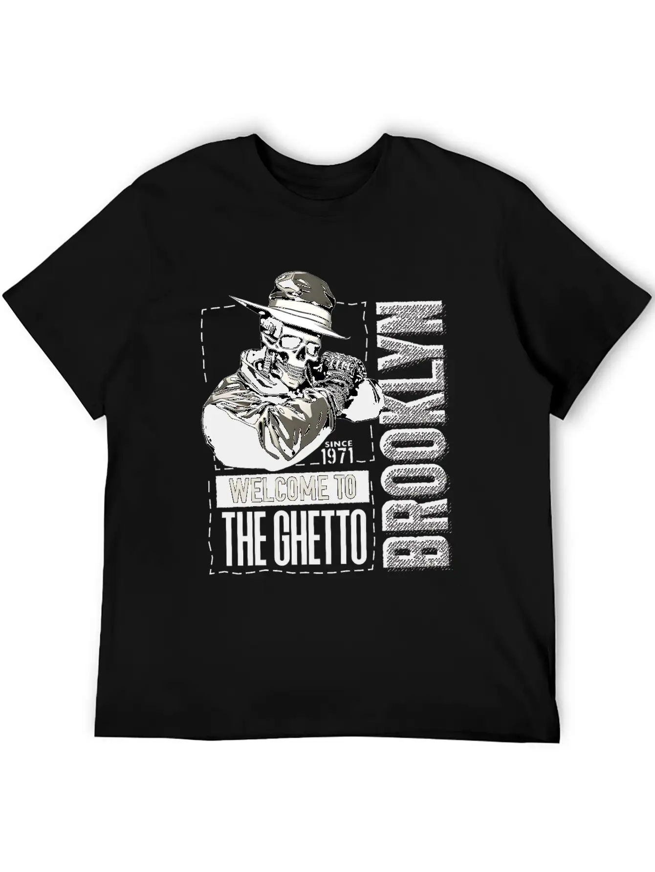 Skull Welcome To The Ghetto Brooklyn New York USA Essential Cotton Tee For Daily Outfits ¨C Unisex Style